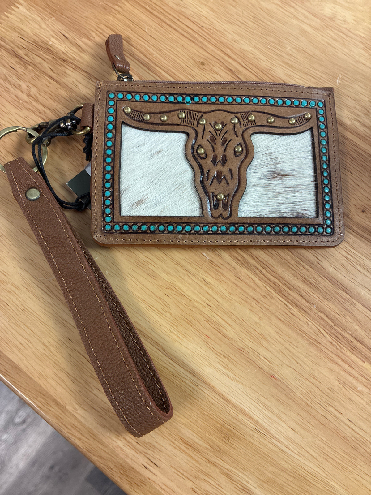 Cowhide longhorn wristlet