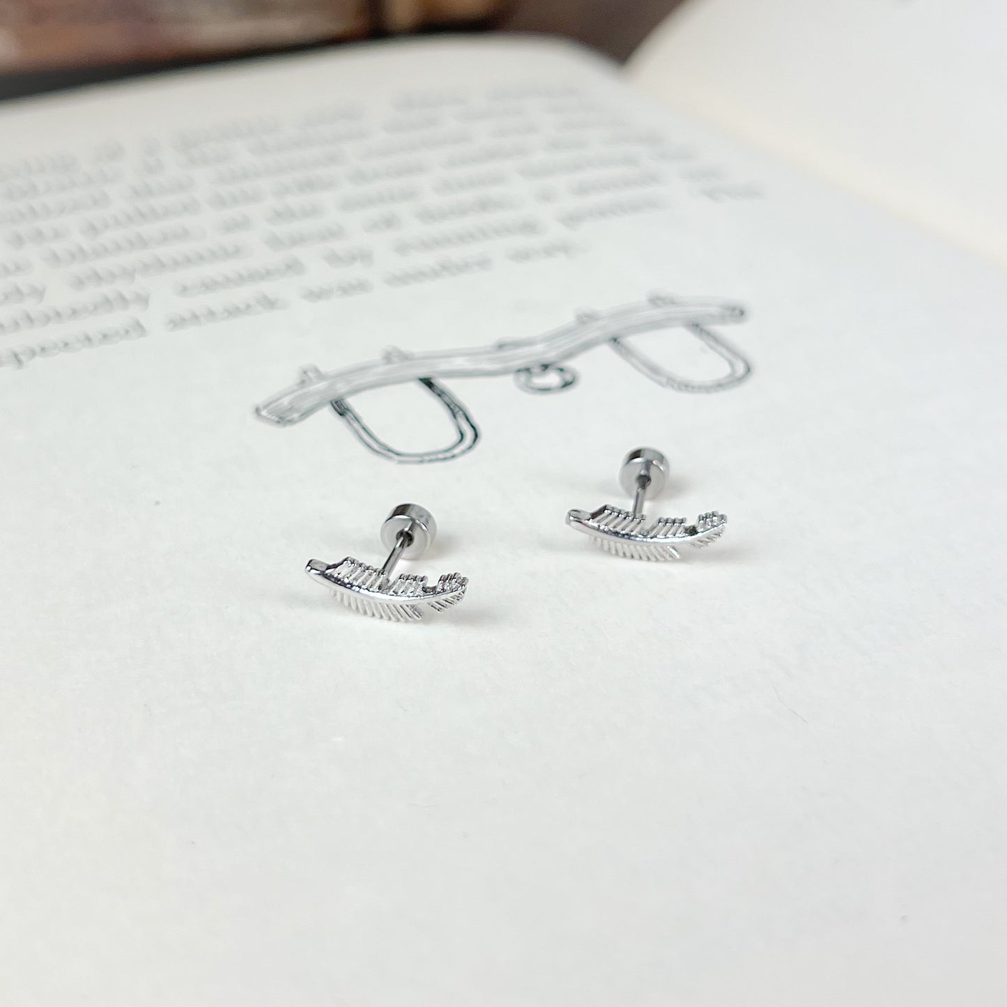 Feather Stainless Steel Flat Back Stud Earrings