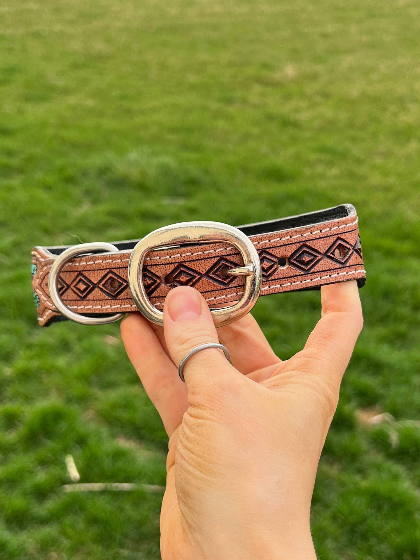 Beaded Leather Dog Collar