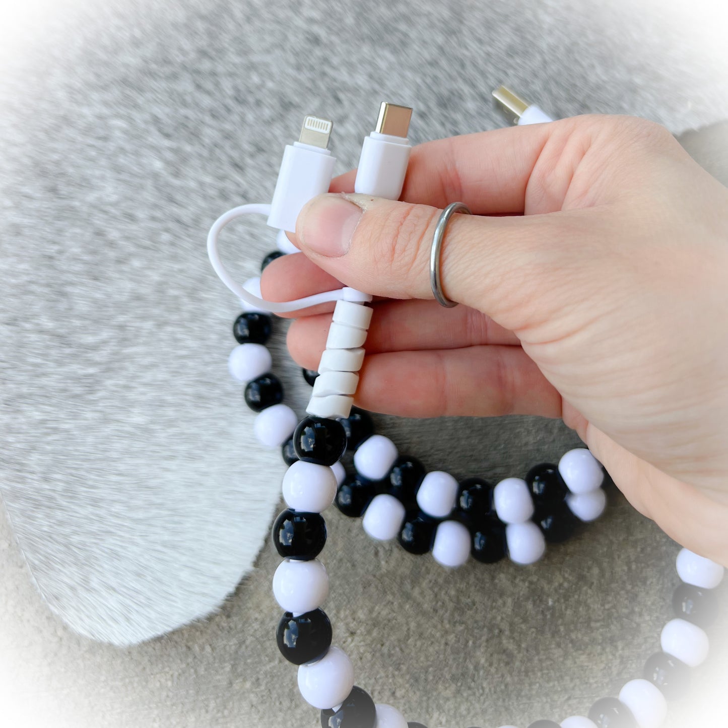 Black & White Beaded Charging Cord