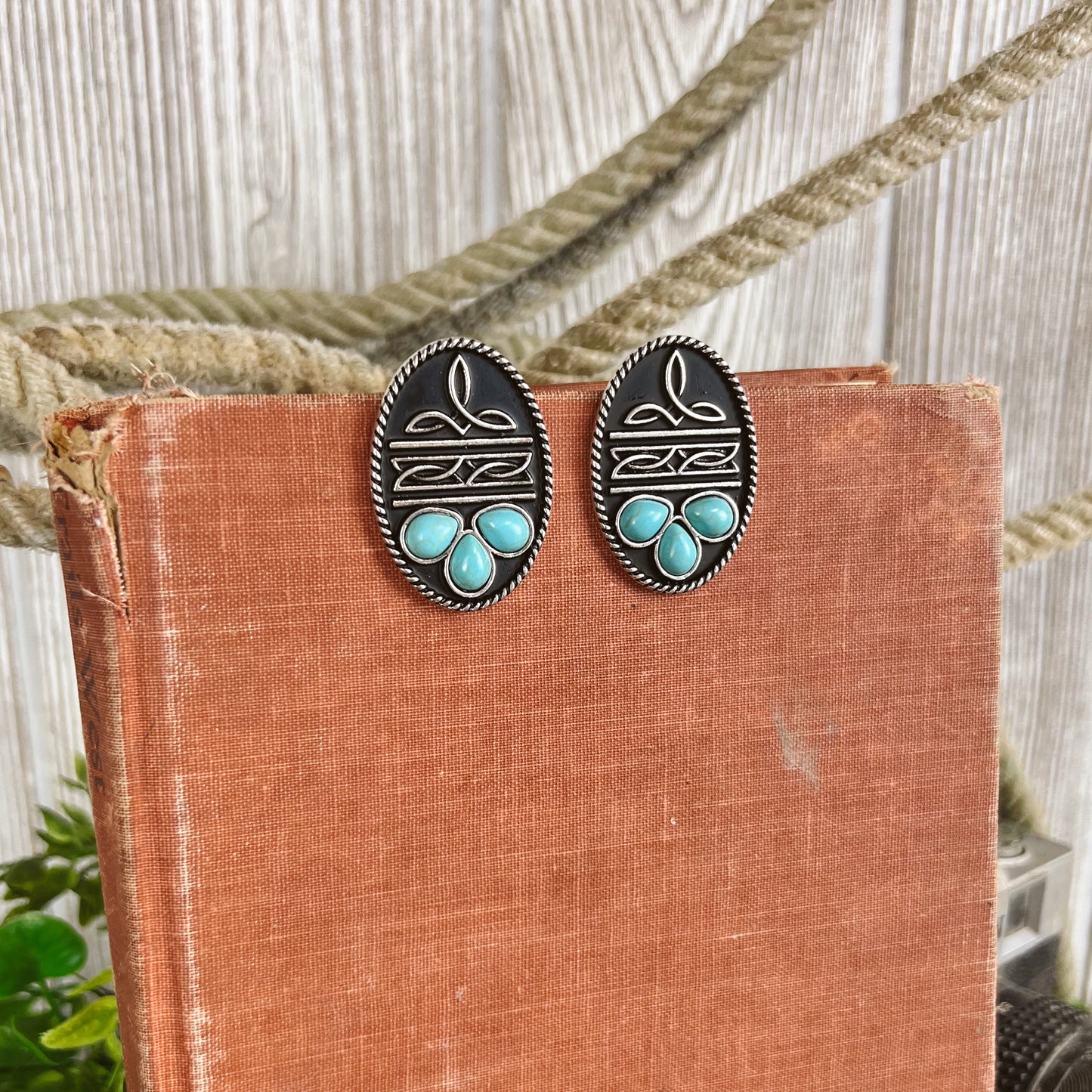 Western Boot Stitch Large Oval Stud Earrings