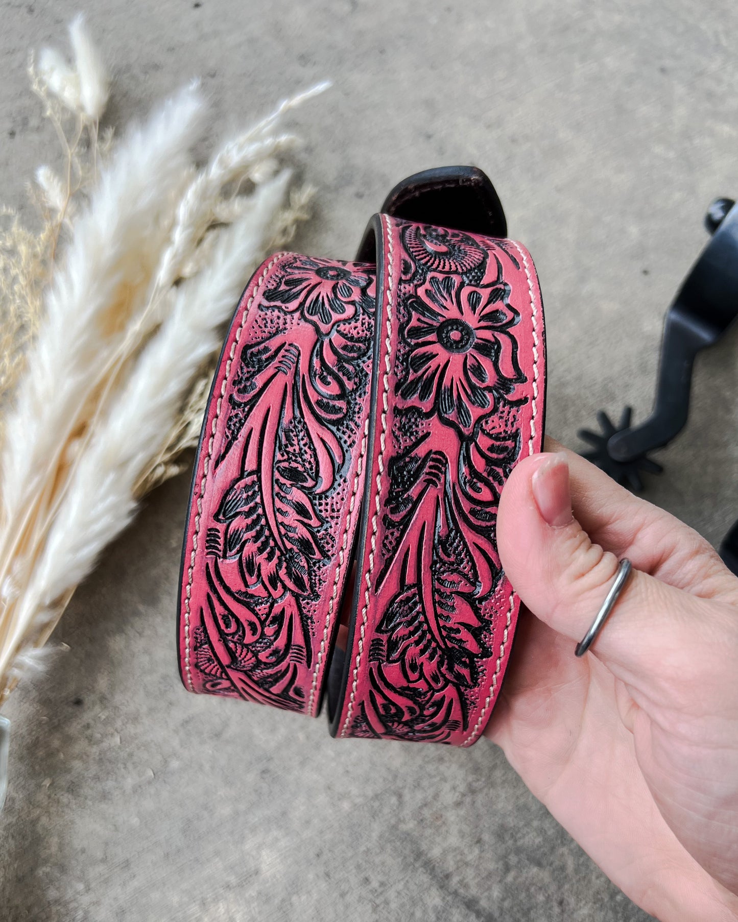 High Desert Tooled Leather Belt - Pink/Red*