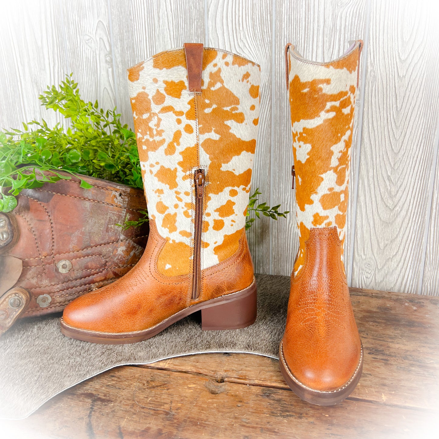 Cowhide & Leather Western Boots – Rounded Toe