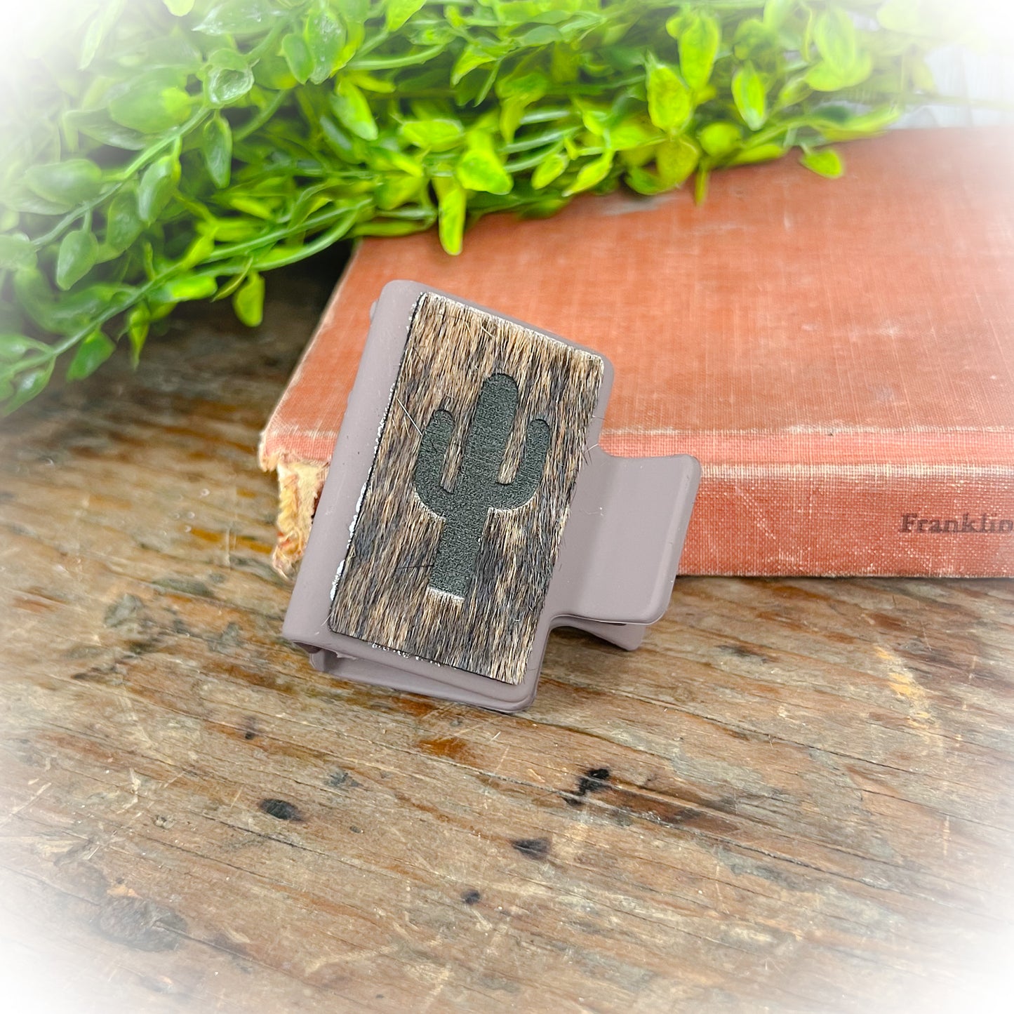 Cactus/Lightning Bolt Western Cowhide Claw Clips