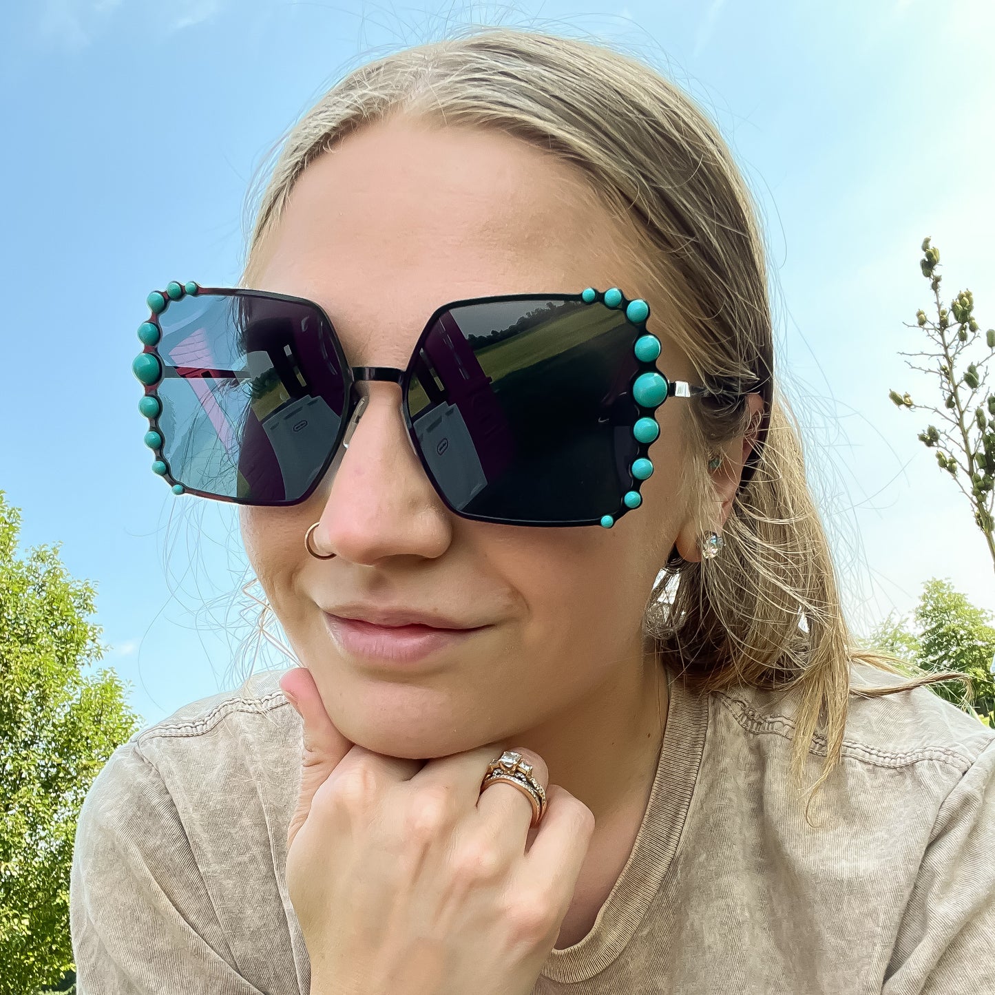 Retro Vintage Western Hippie Oversized Square Sunglasses