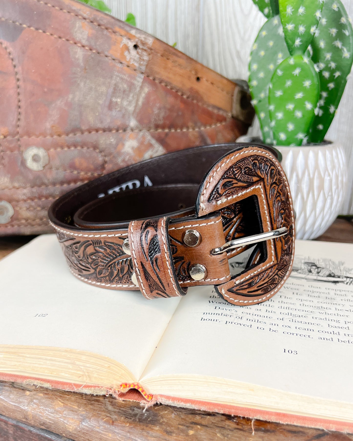 High Desert Tooled Leather Belt - Brown