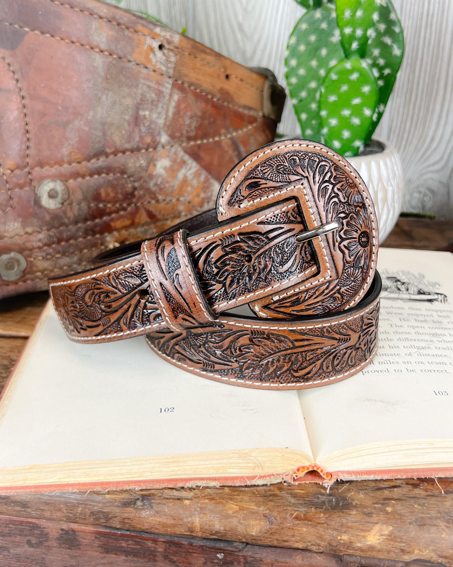 High Desert Tooled Leather Belt - Brown