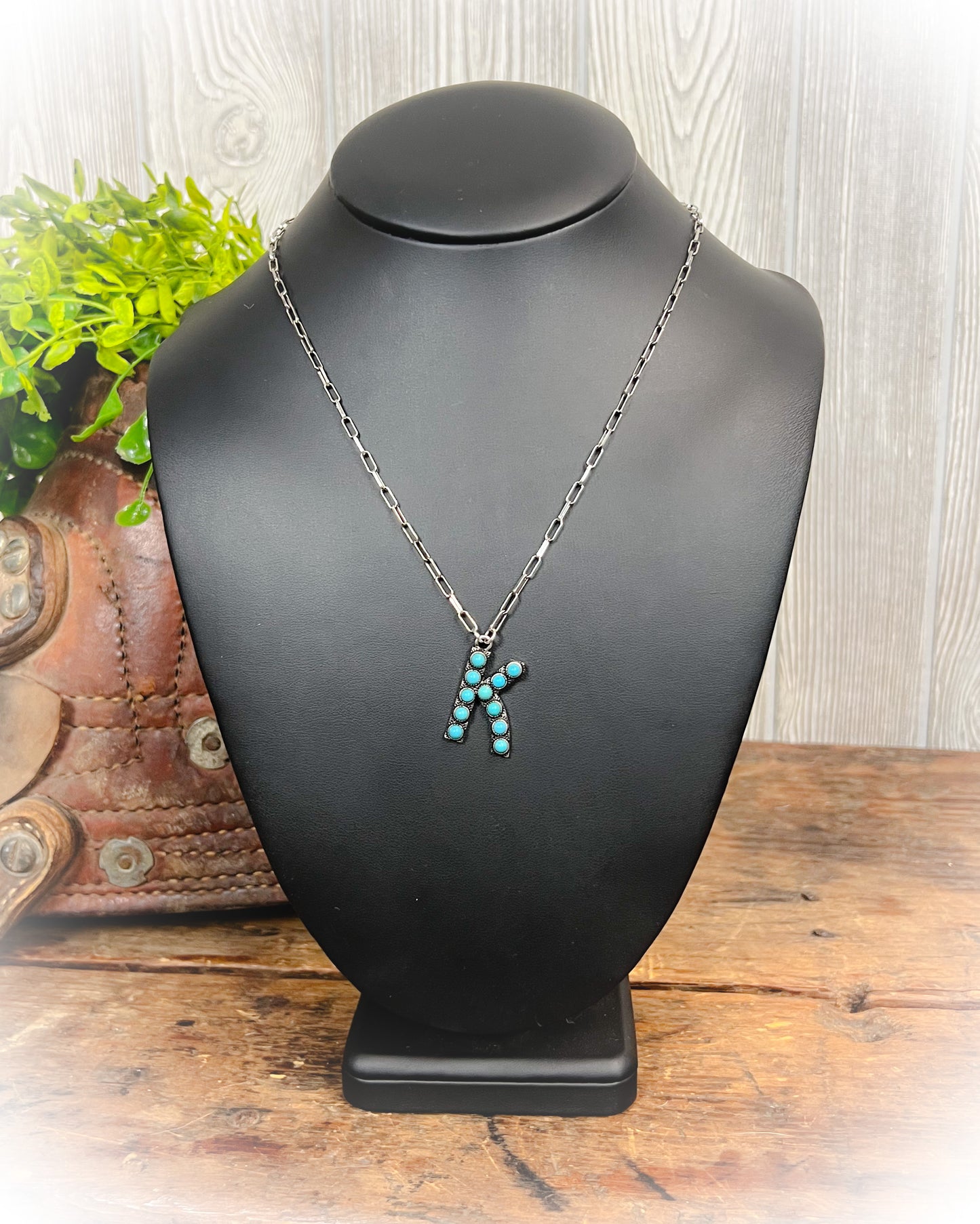 Western Turquoise Stone Initial Necklace