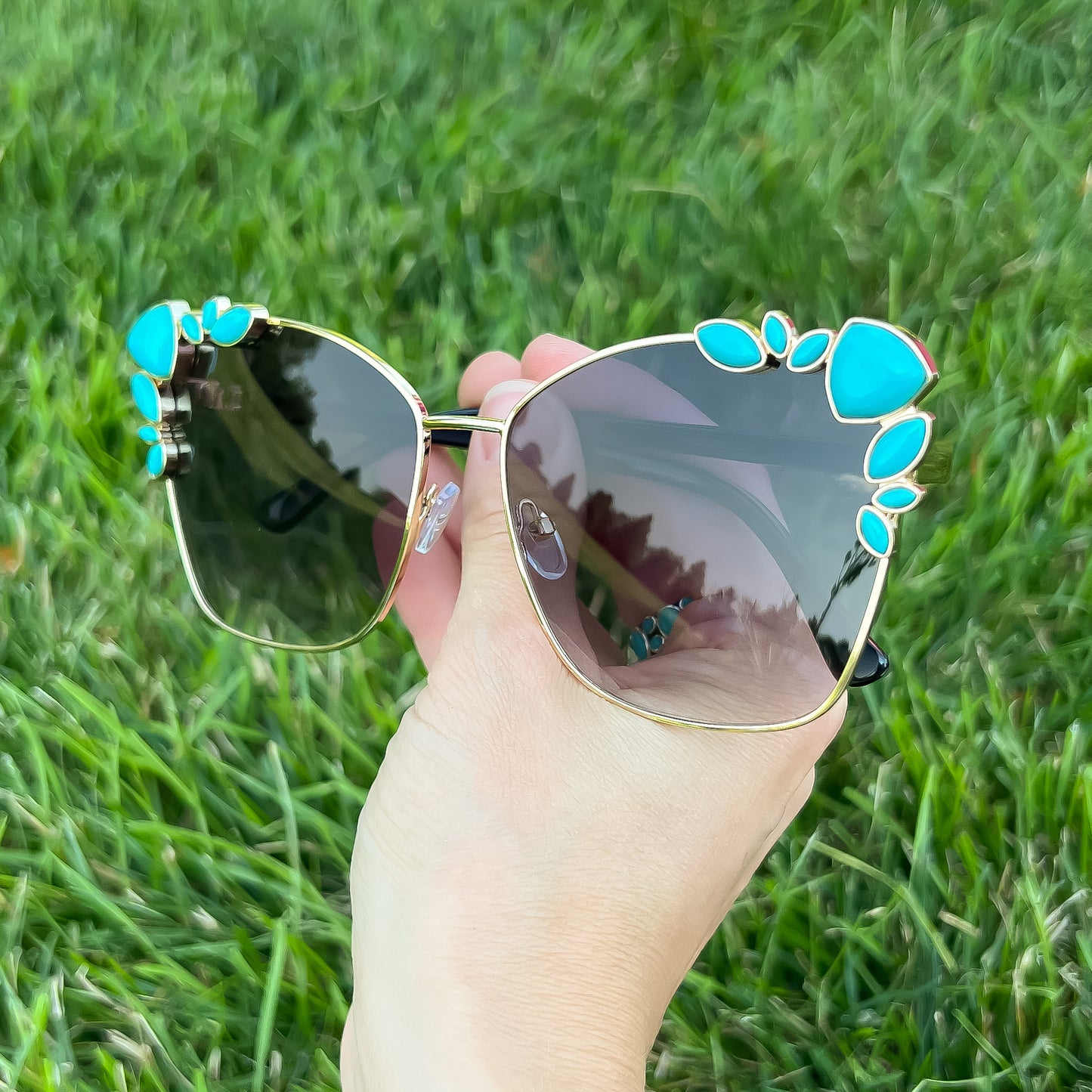 High Class Fancy Gold & Turquoise Stone Western Boho Sunglasses