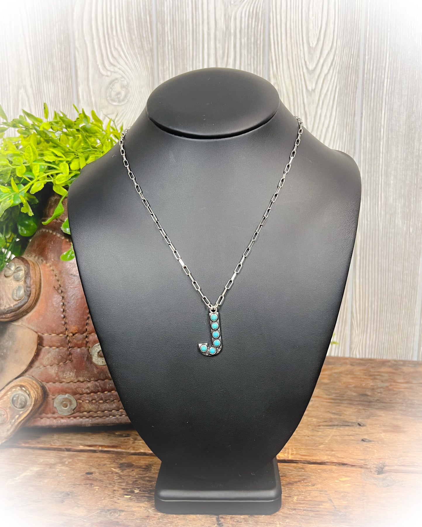 Western Turquoise Stone Initial Necklace