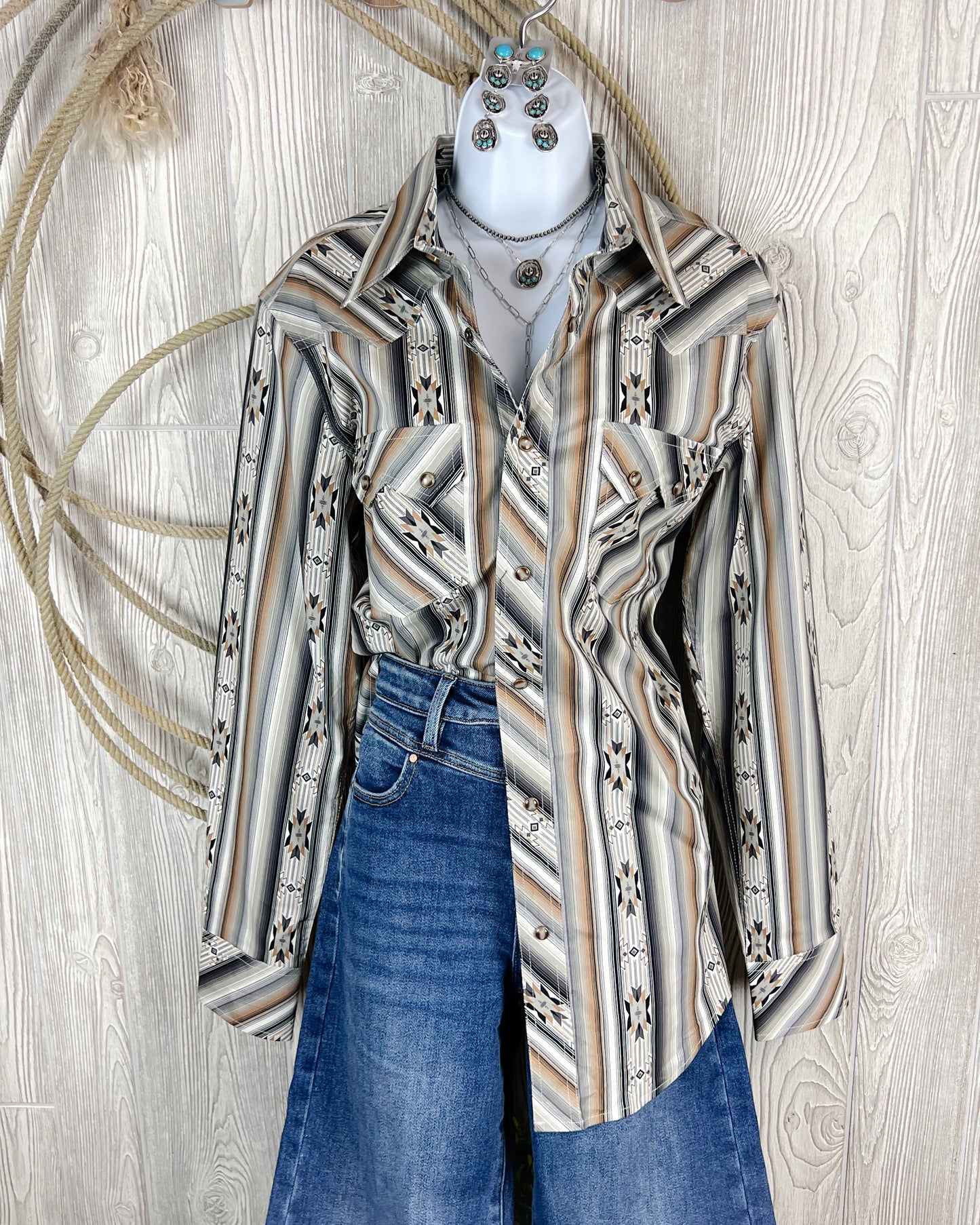 Punchy Cowboy Aztec Print Pearl Snap