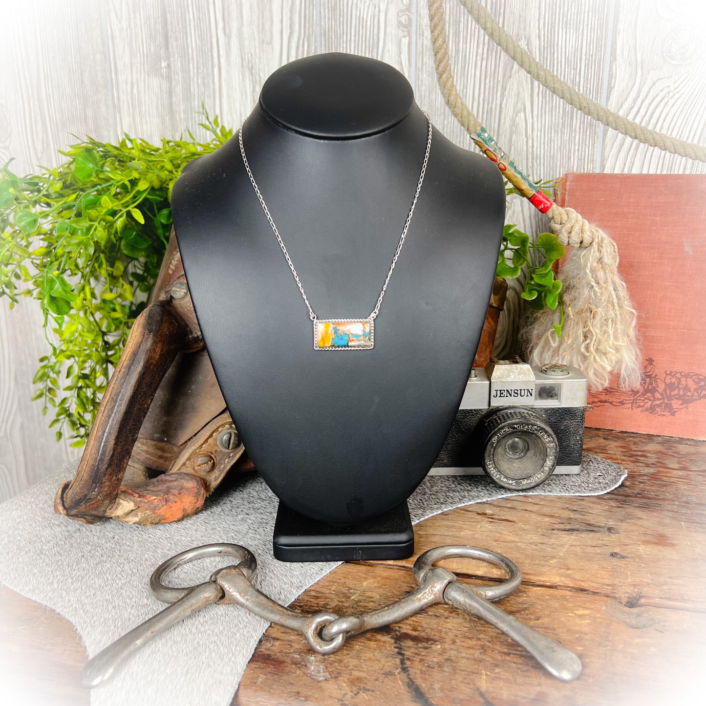 Cora Necklace - Sterling Silver Spiny Oyster & Mojave Turquoise Bar Necklace