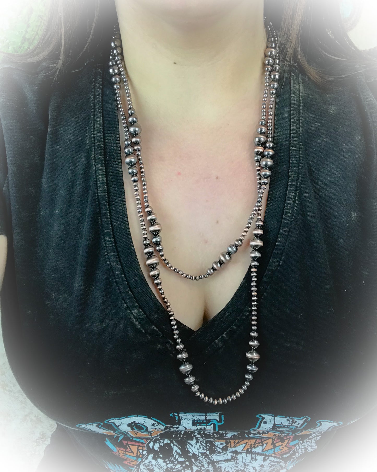 Graduated Navajo Style Pearl Long Necklace - Multiple Colors