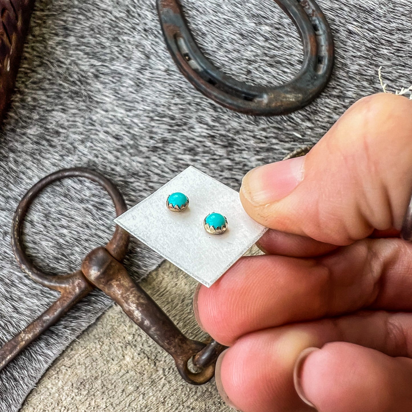 Western Sterling Silver & Authentic Turquoise Mini Stud Earrings – 5mm