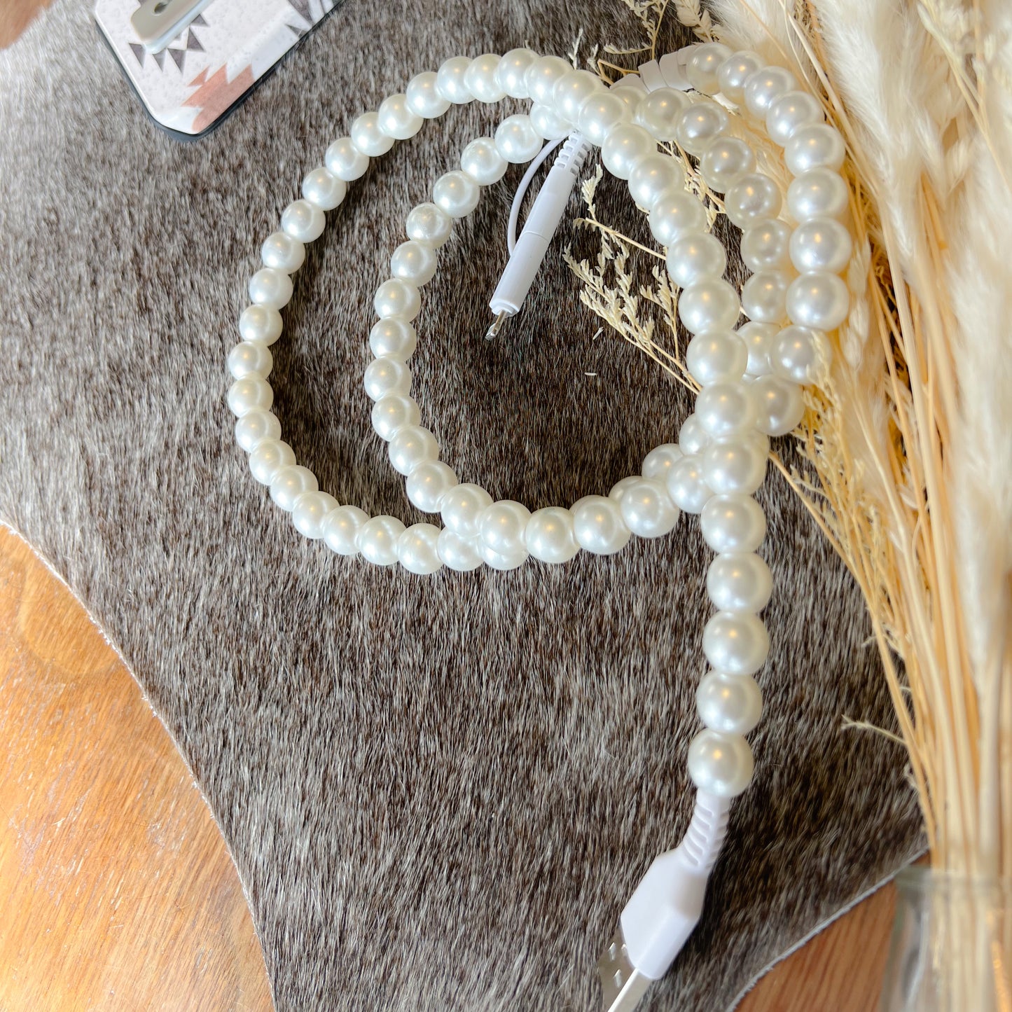 White Pearl Beaded Charging Cord