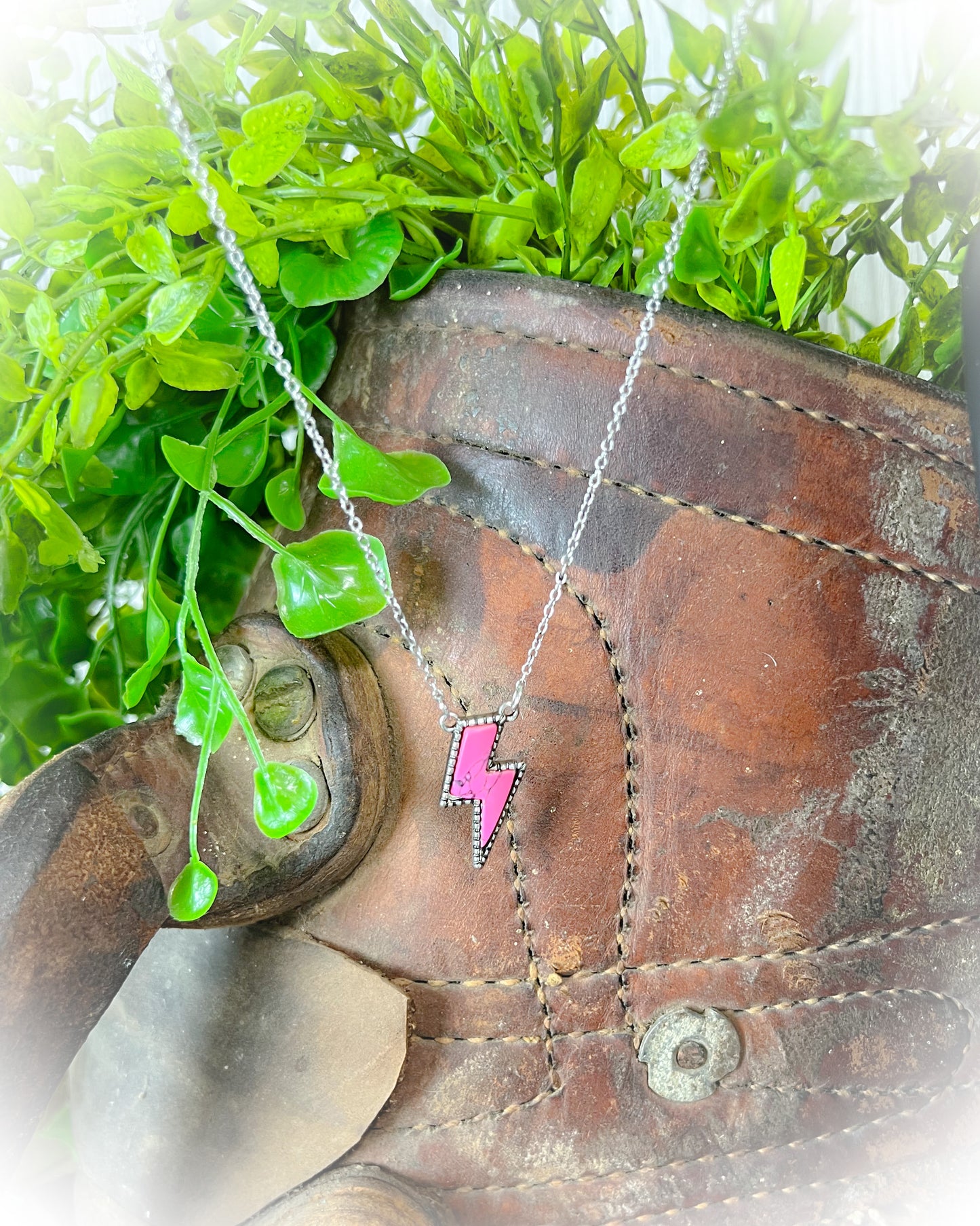 Lightning Bolt Necklace - Hot Pink