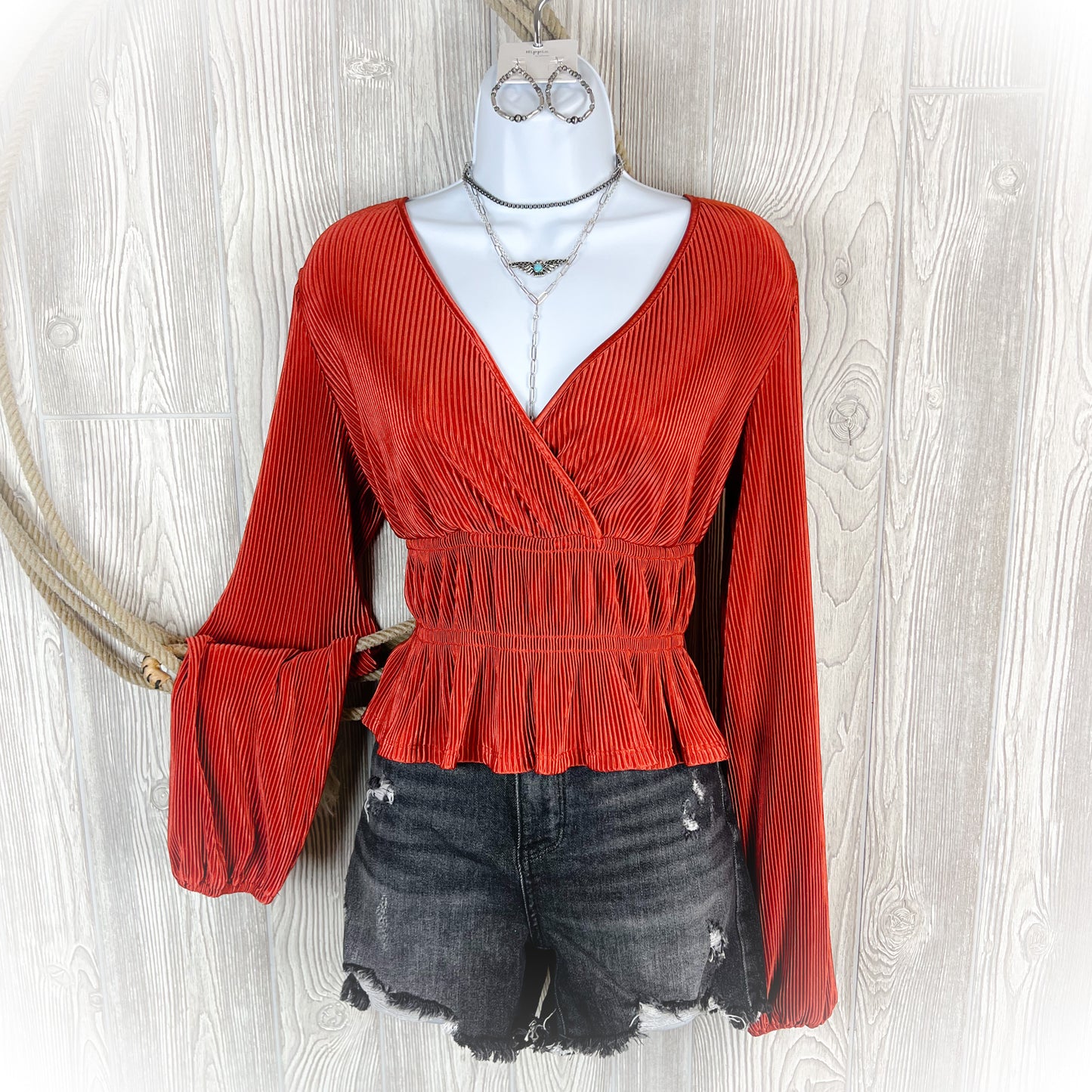 Rusty Fall Western V-Neck Blouse