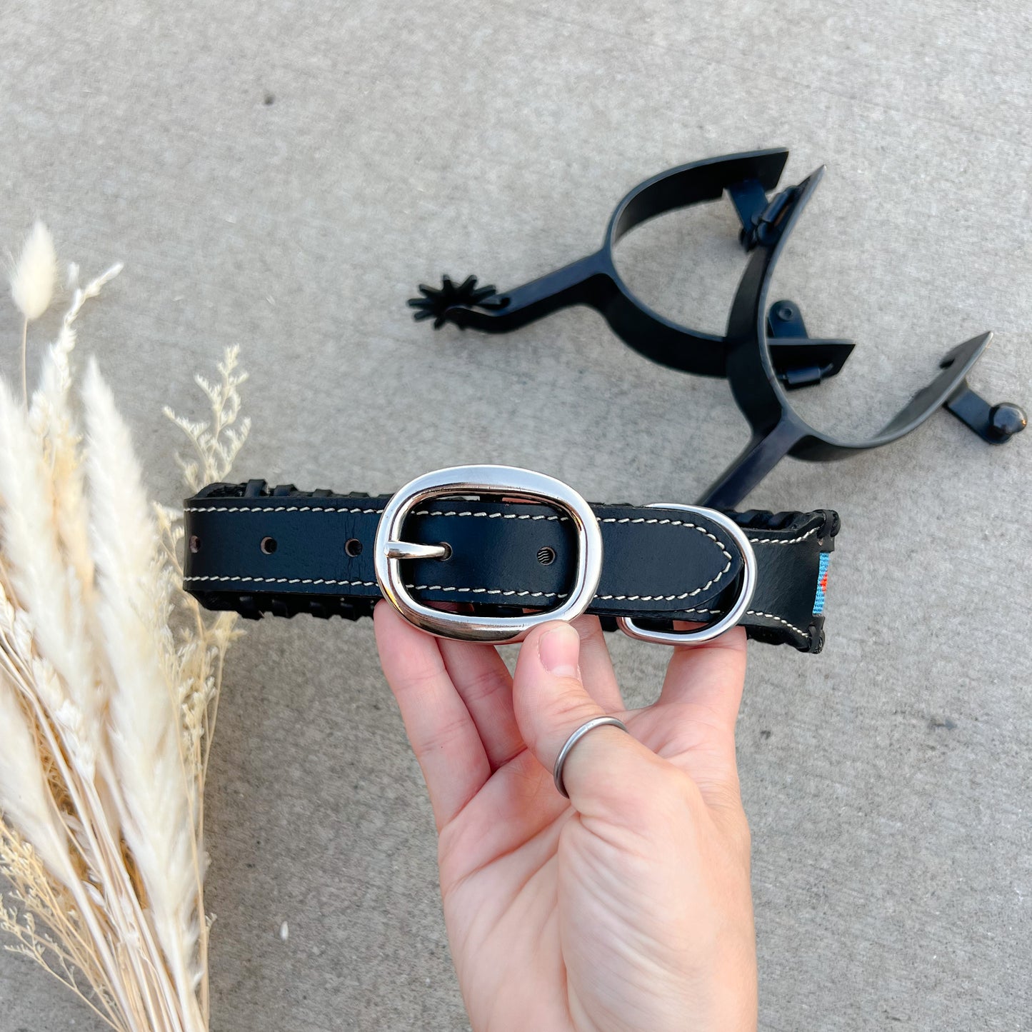 Running Wind Western Black Leather Dog Collar