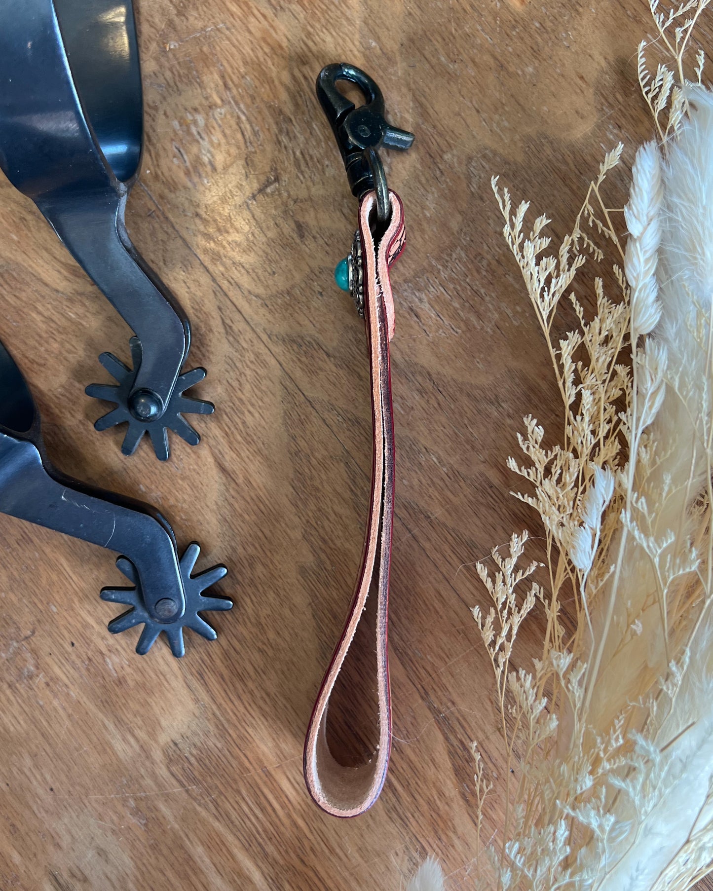 Pop of Red - Western Tooled Leather Keychain