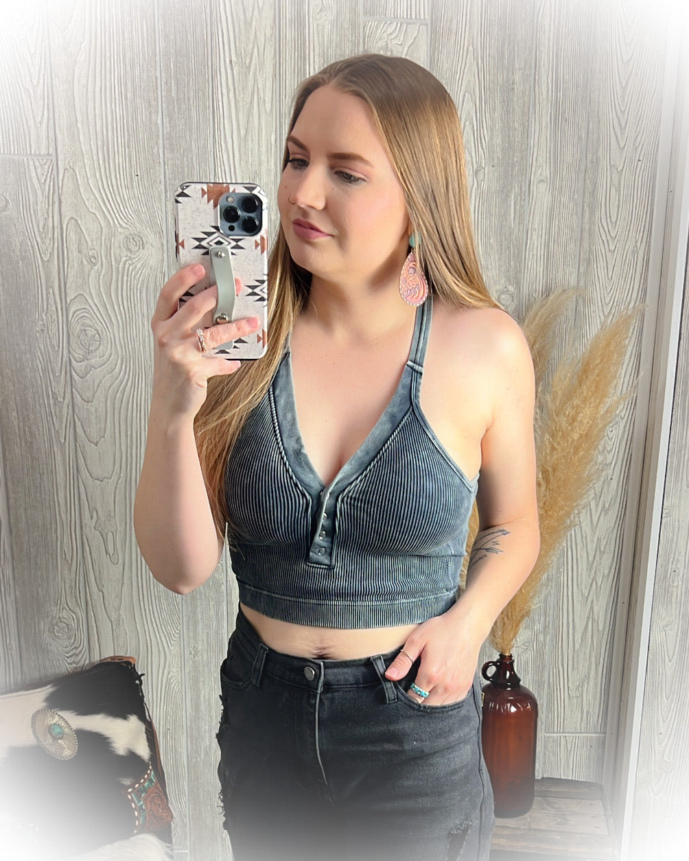 So Comfy Button V-Neck Bralette/Tank Top
