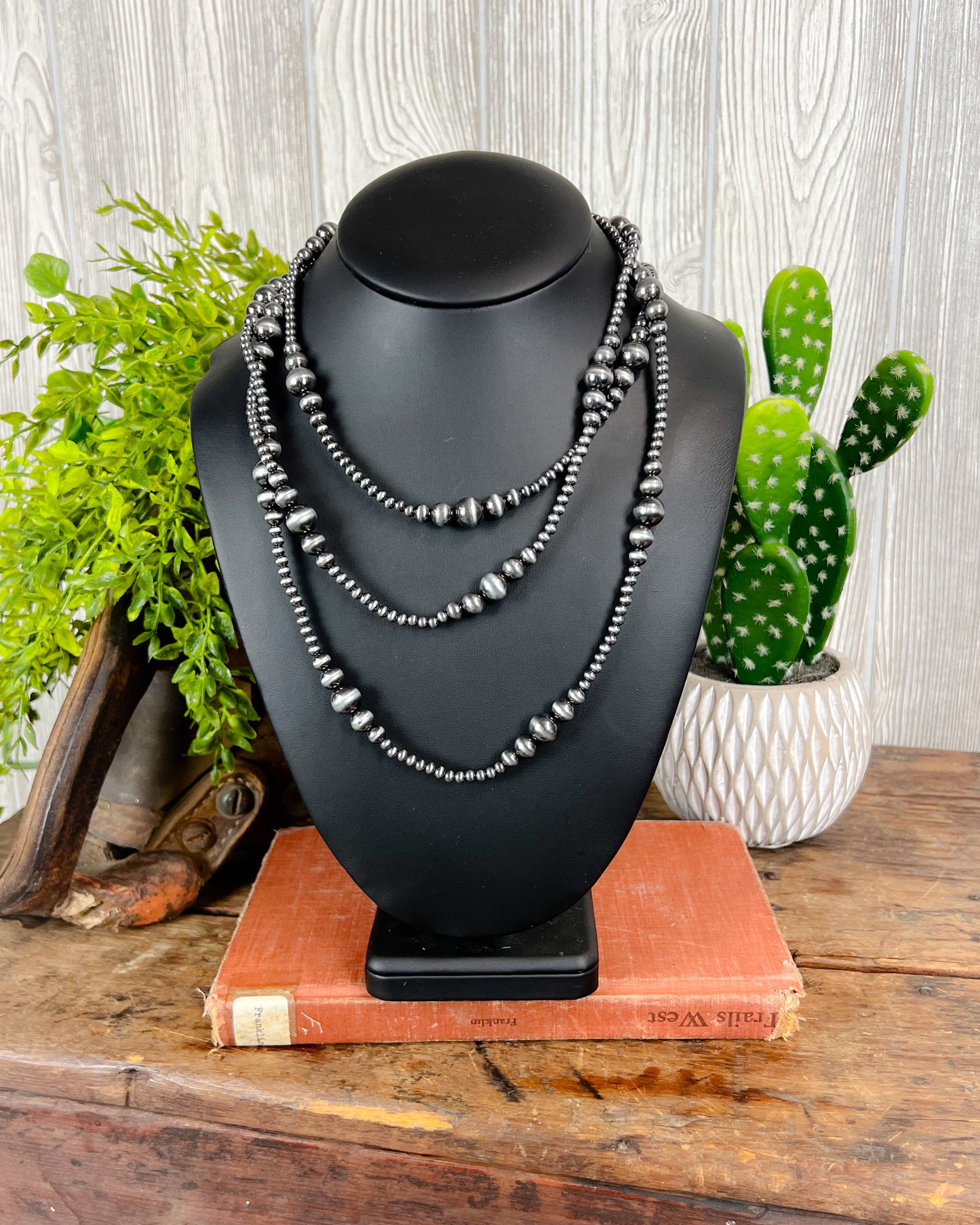 Graduated Navajo Style Pearl Long Necklace - Multiple Colors