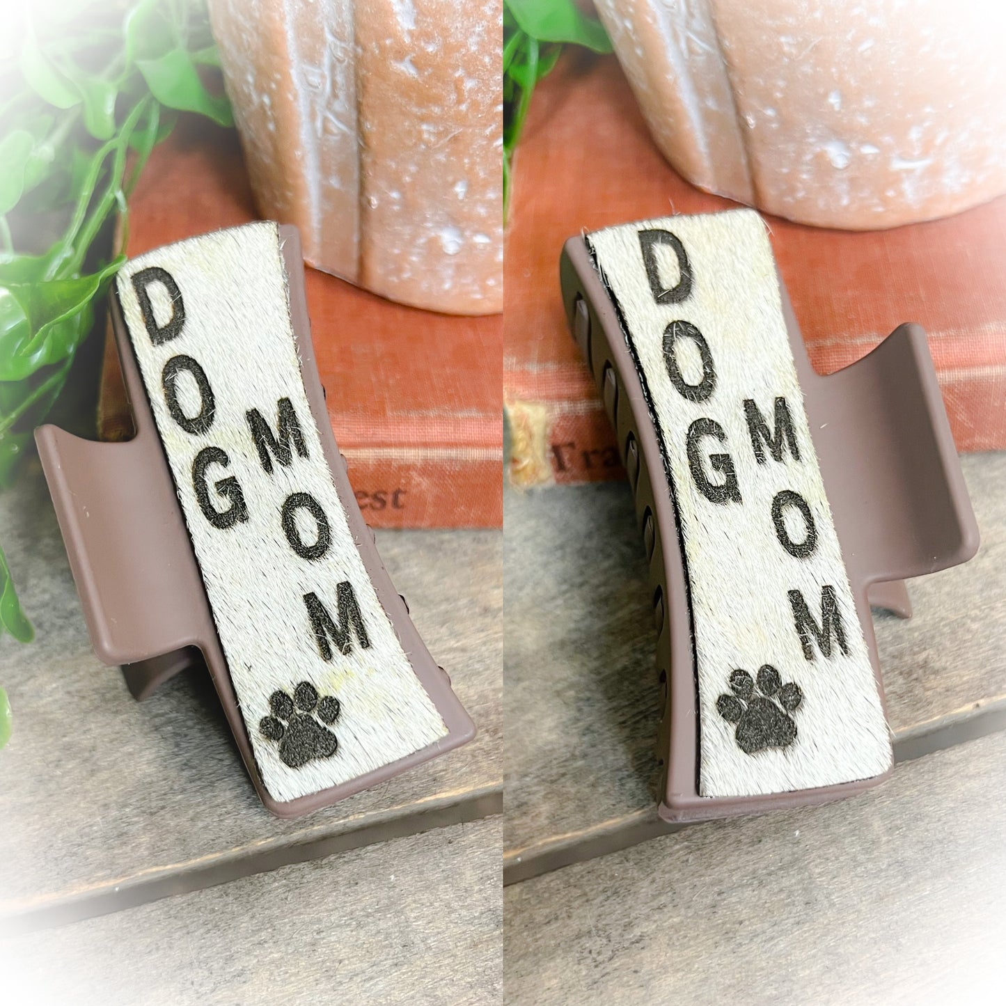 Dog Mom Cowhide Claw Clips