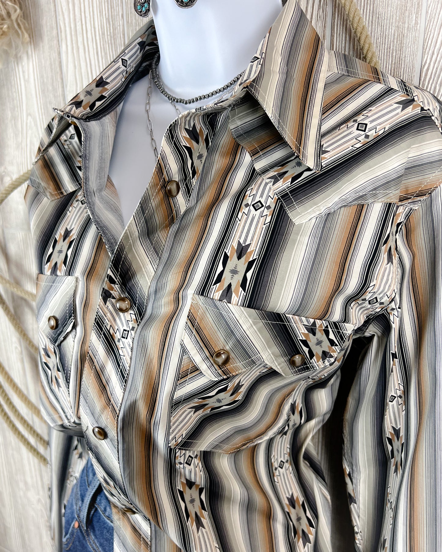 Punchy Cowboy Aztec Print Pearl Snap