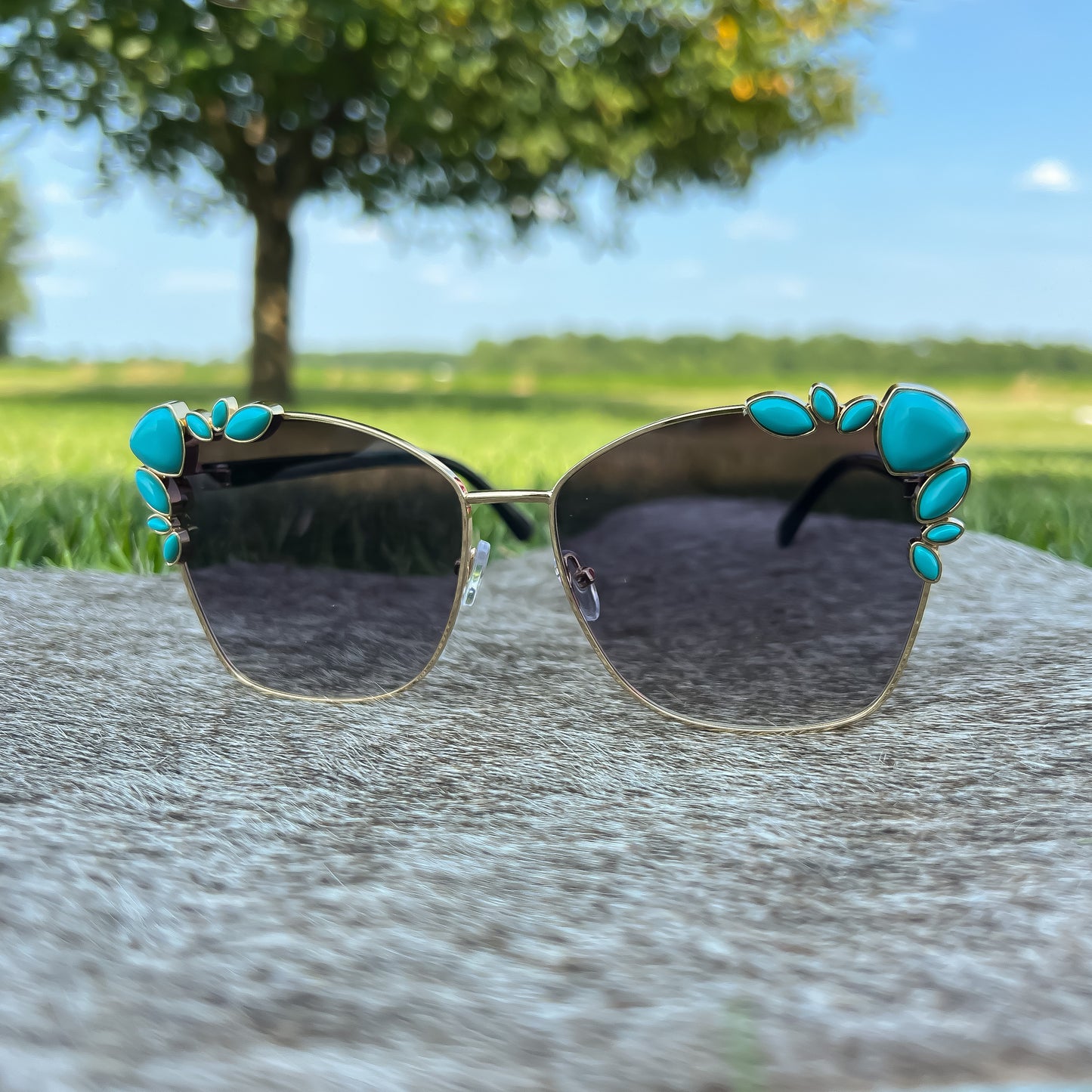 High Class Fancy Gold & Turquoise Stone Western Boho Sunglasses