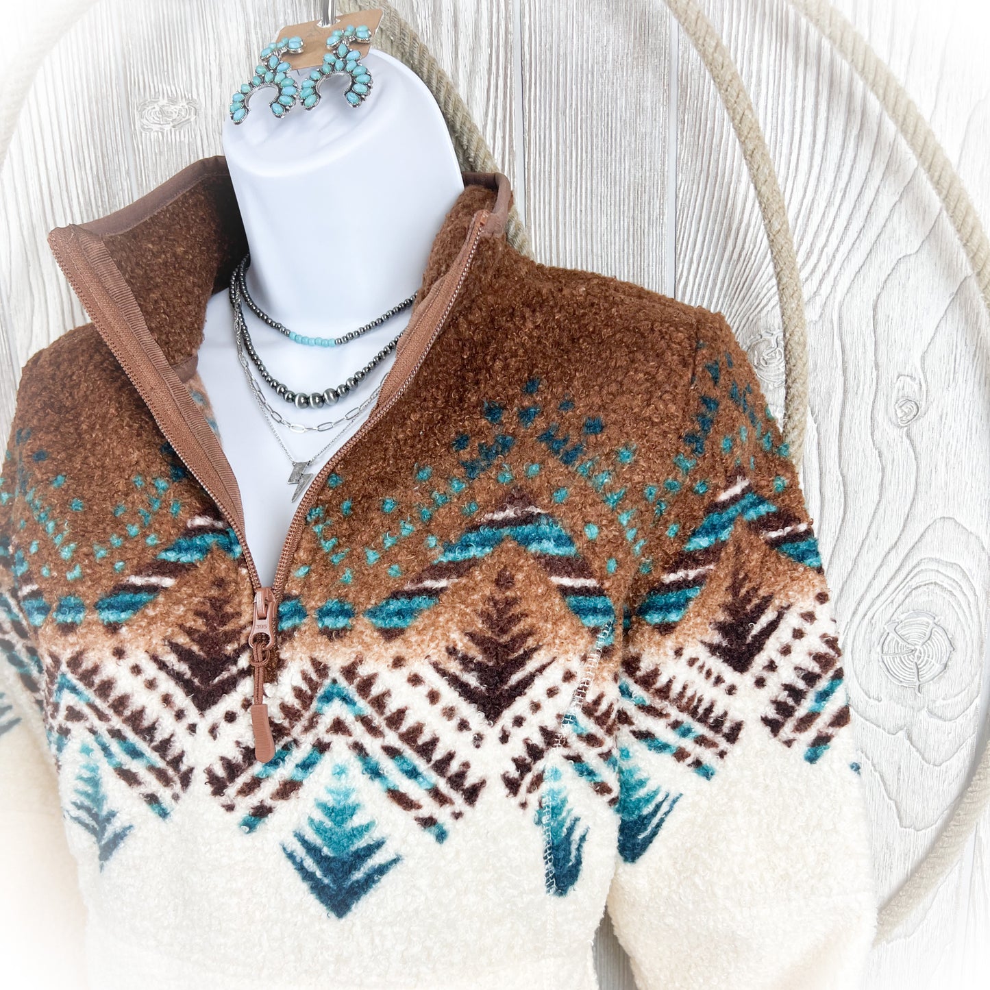 Western Berber Quarter-Zip Pullover – Bordered Cowgirl Style