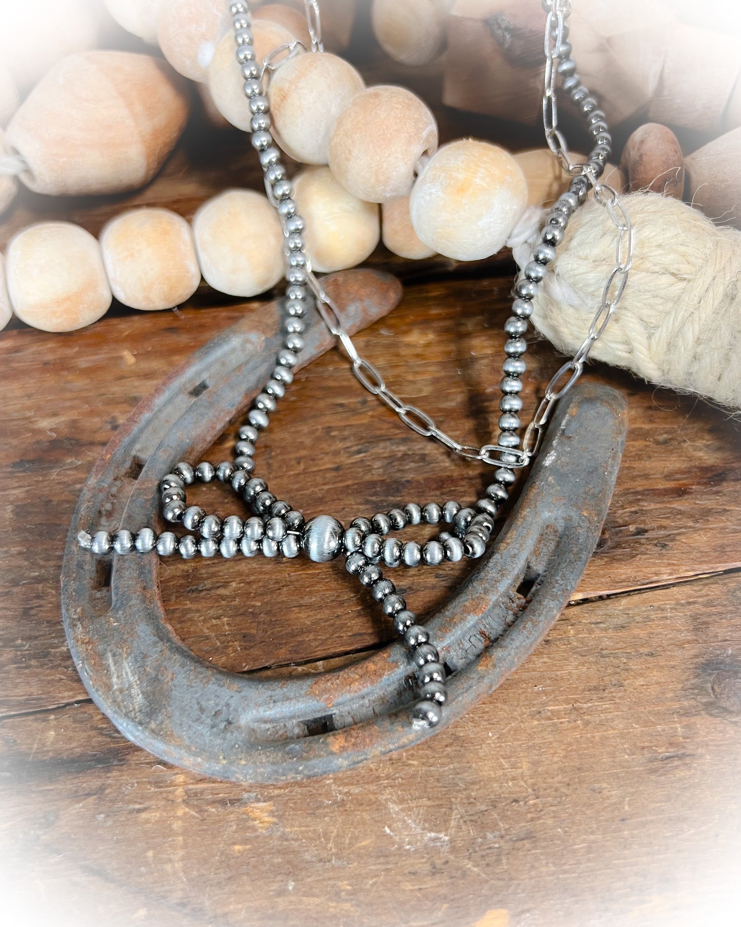 Navajo Style Pearl Bow Layered Necklace - Multiple Colors