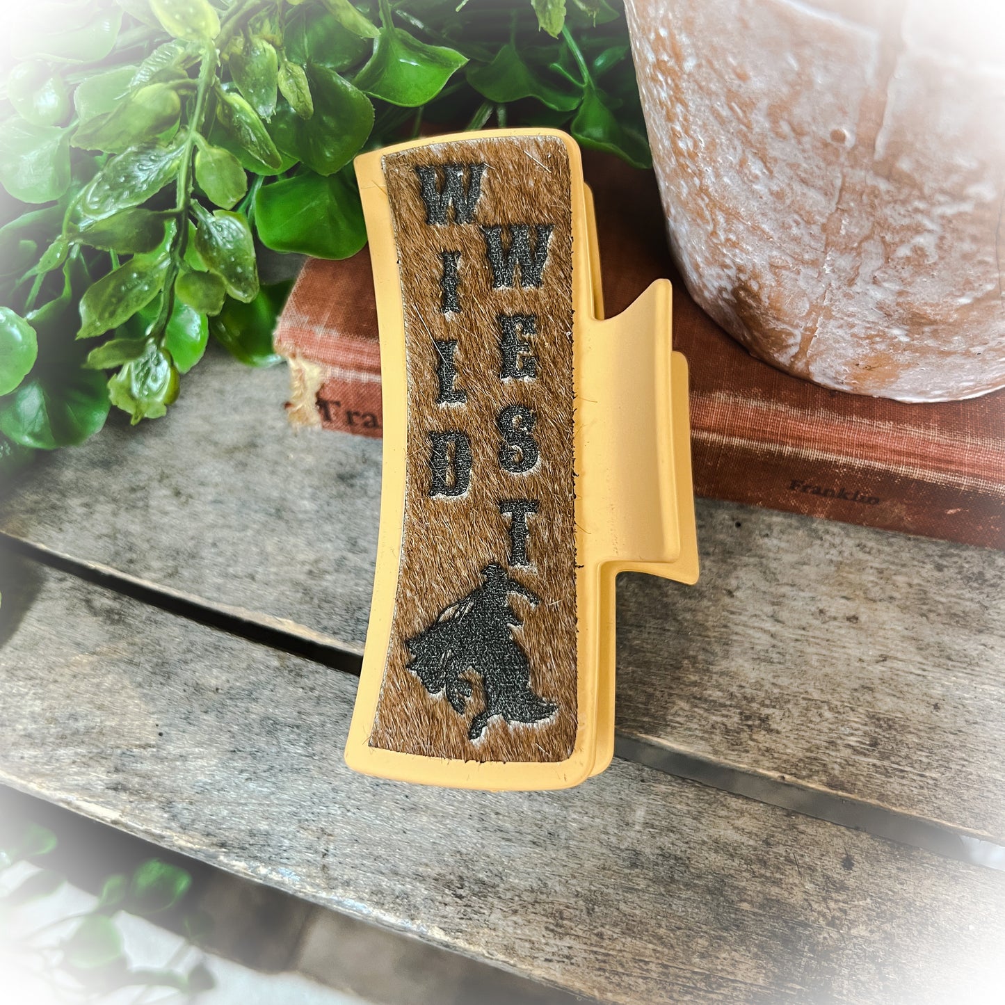 Wild West Western Cowhide Claw Clips - Bucking Horse
