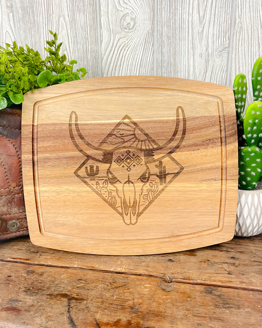 Western Bull Skull Cutting Board