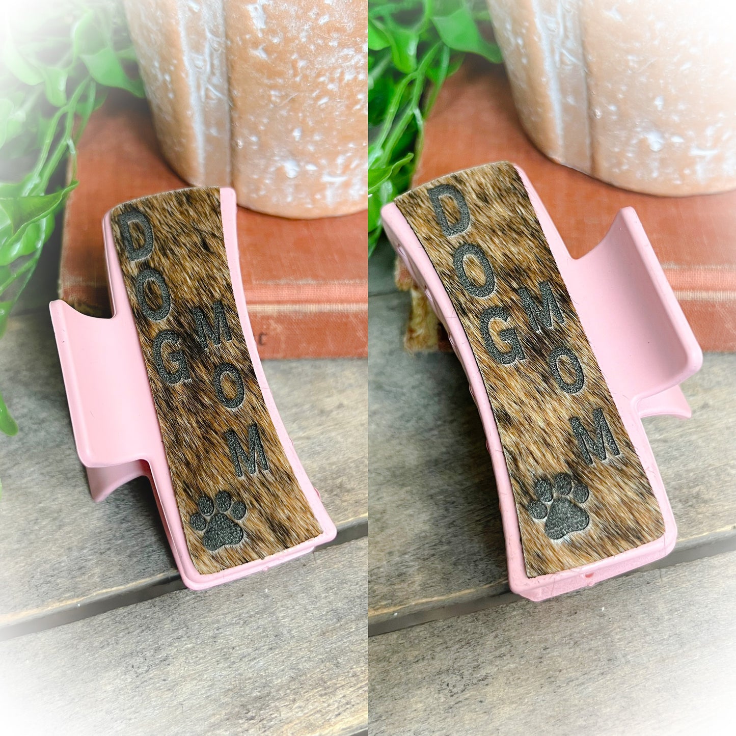 Dog Mom Cowhide Claw Clips