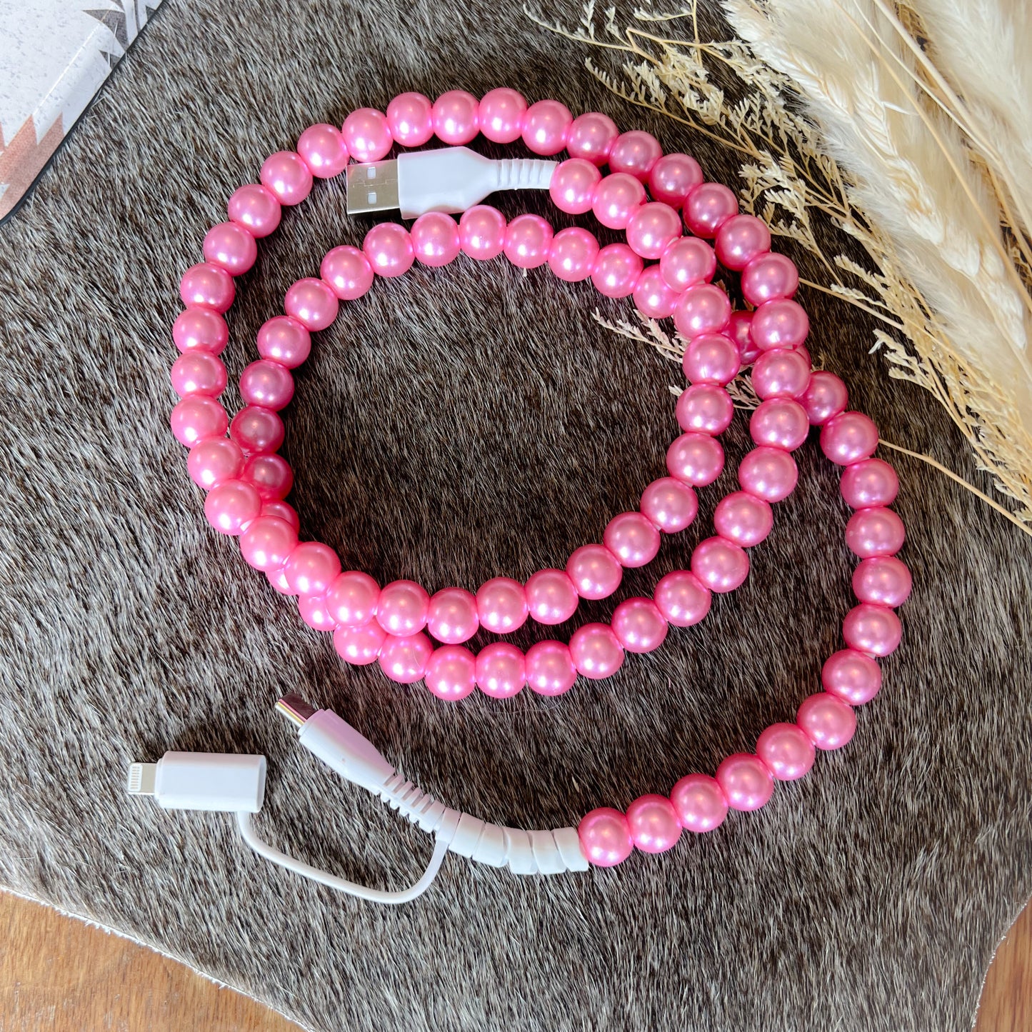 Pink Pearl Beaded Charging Cord