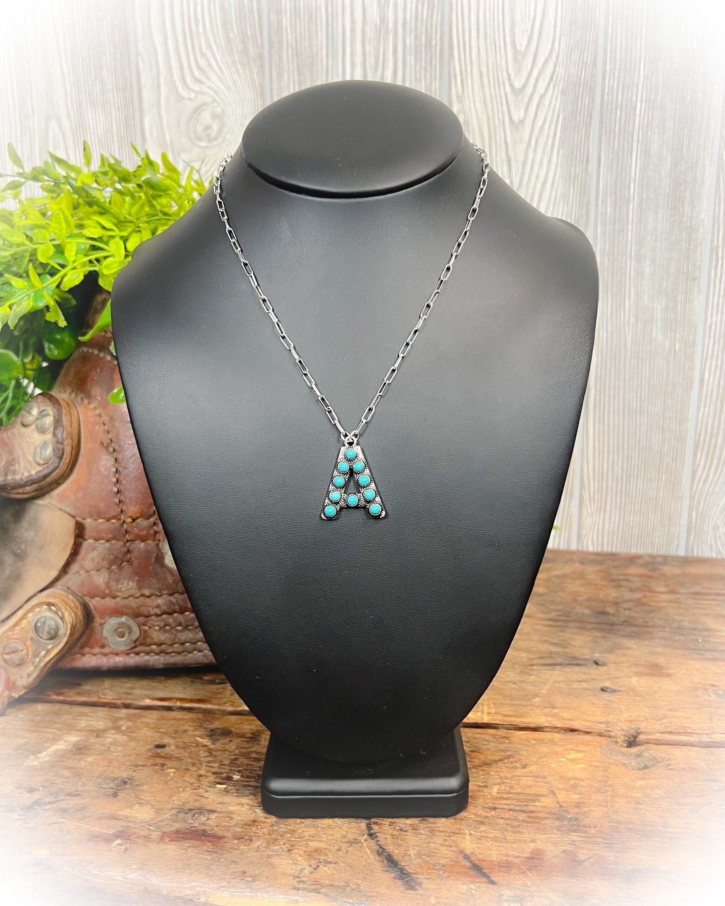Western Turquoise Stone Initial Necklace