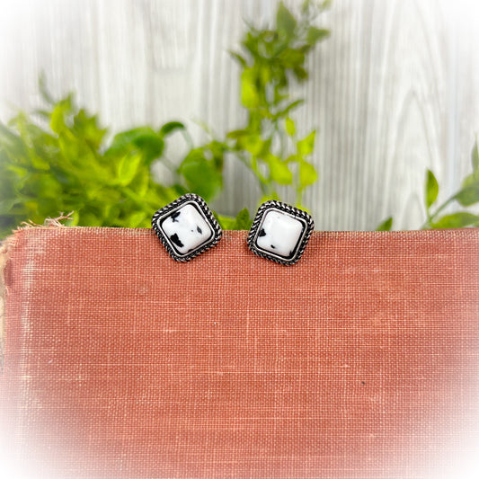Small Western Stone Stud Earrings - White