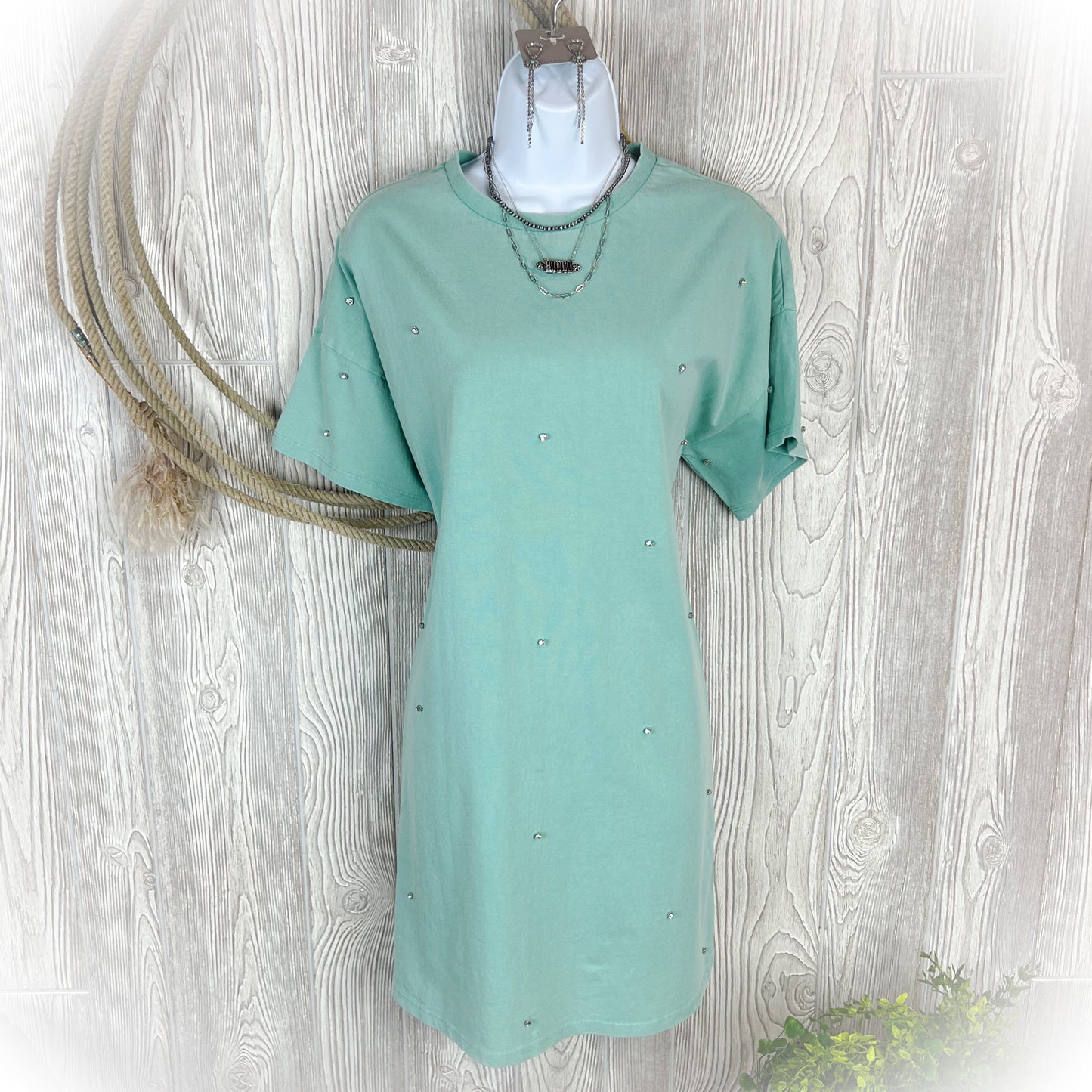 Turquoise Rhinestone - Tee Shirt Dress