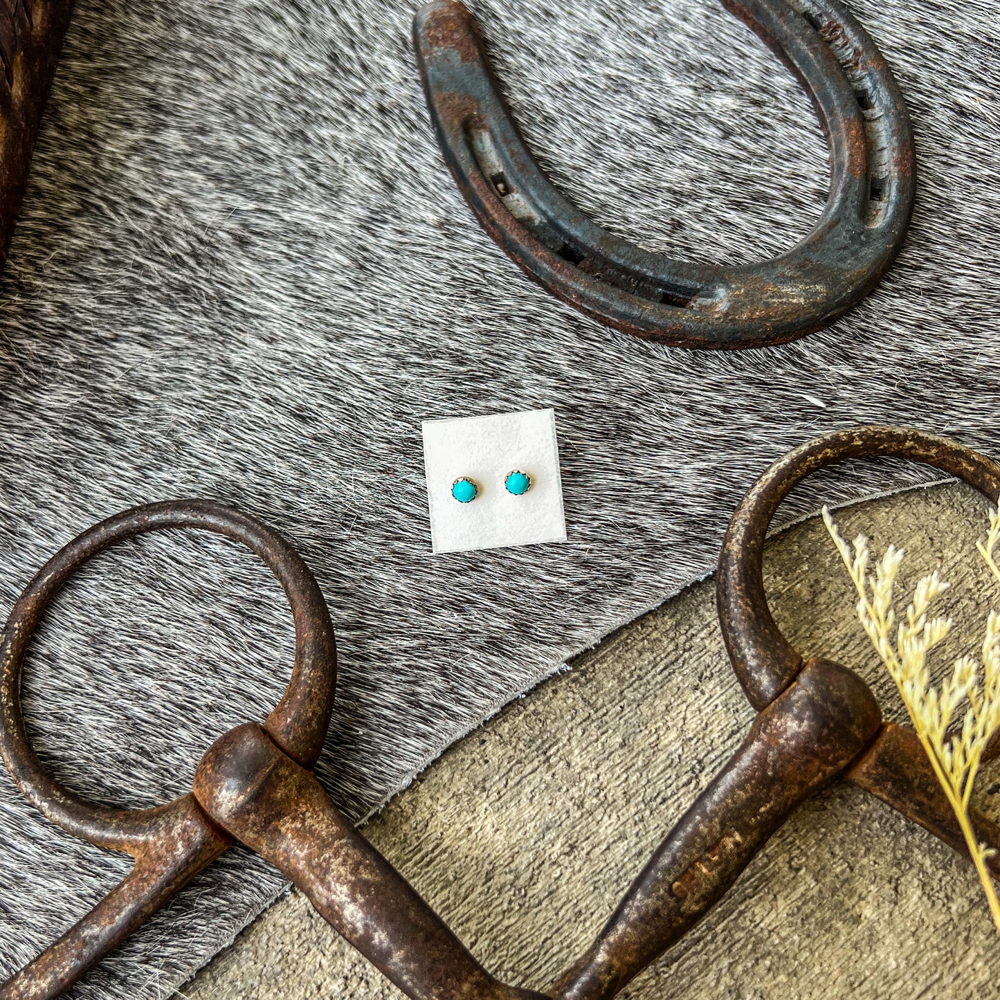 Western Sterling Silver & Authentic Turquoise Mini Stud Earrings – 5mm