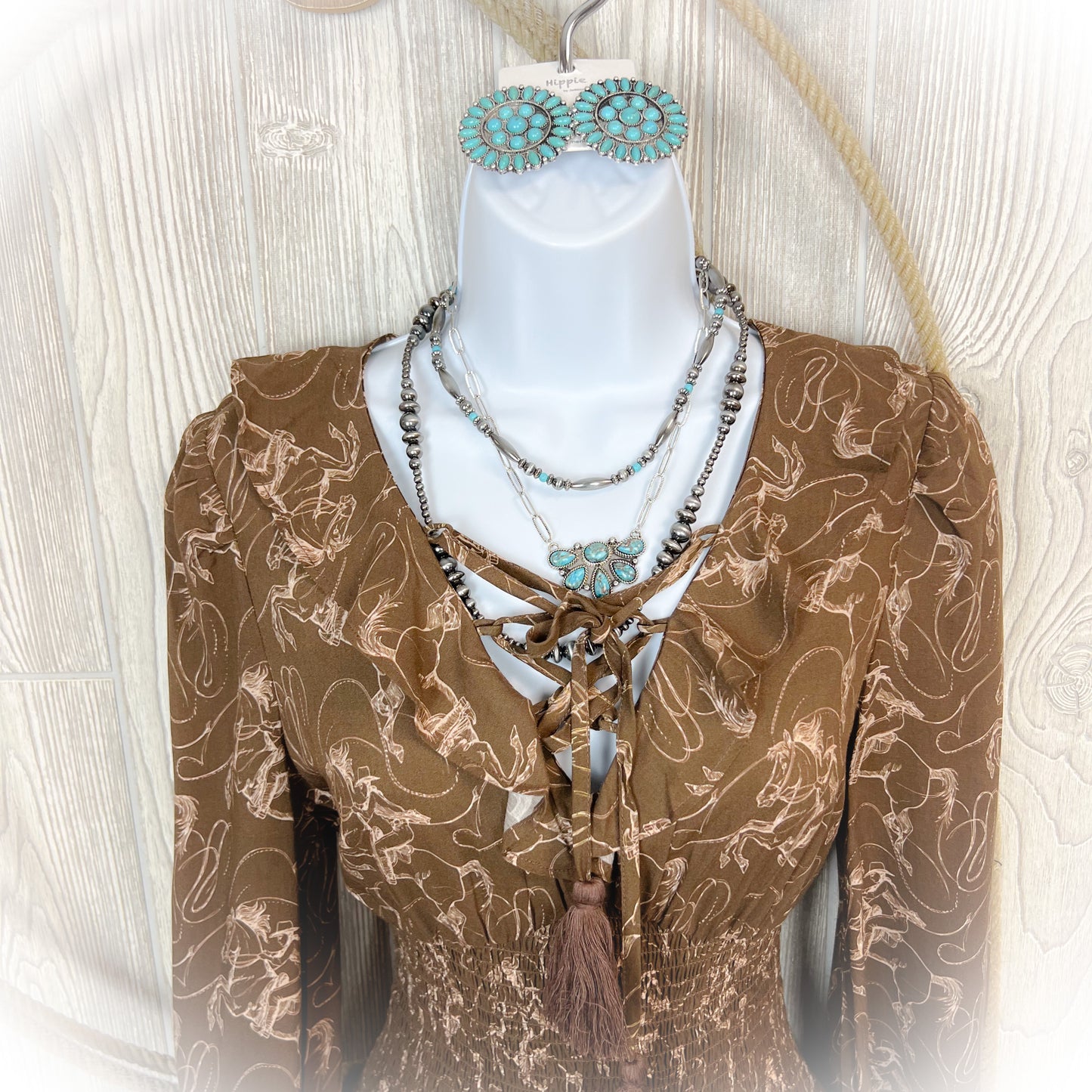 Cowgirl Rider Tiered Western Dress – Brown