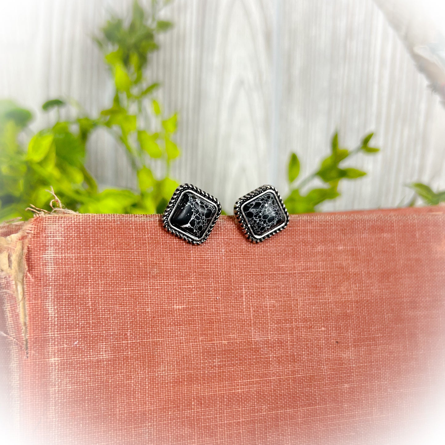 Small Western Stone Stud Earrings - Black
