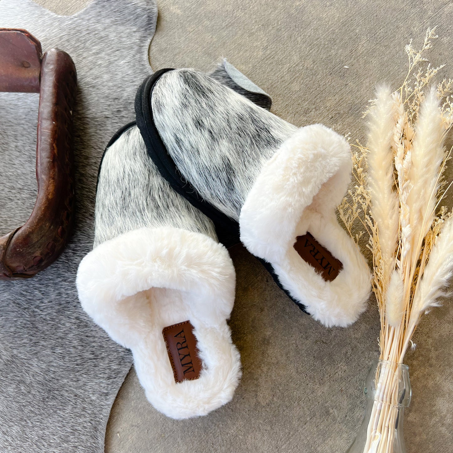 Buckaroo Cowgirl Western Cowhide Slippers - Slip-On*
