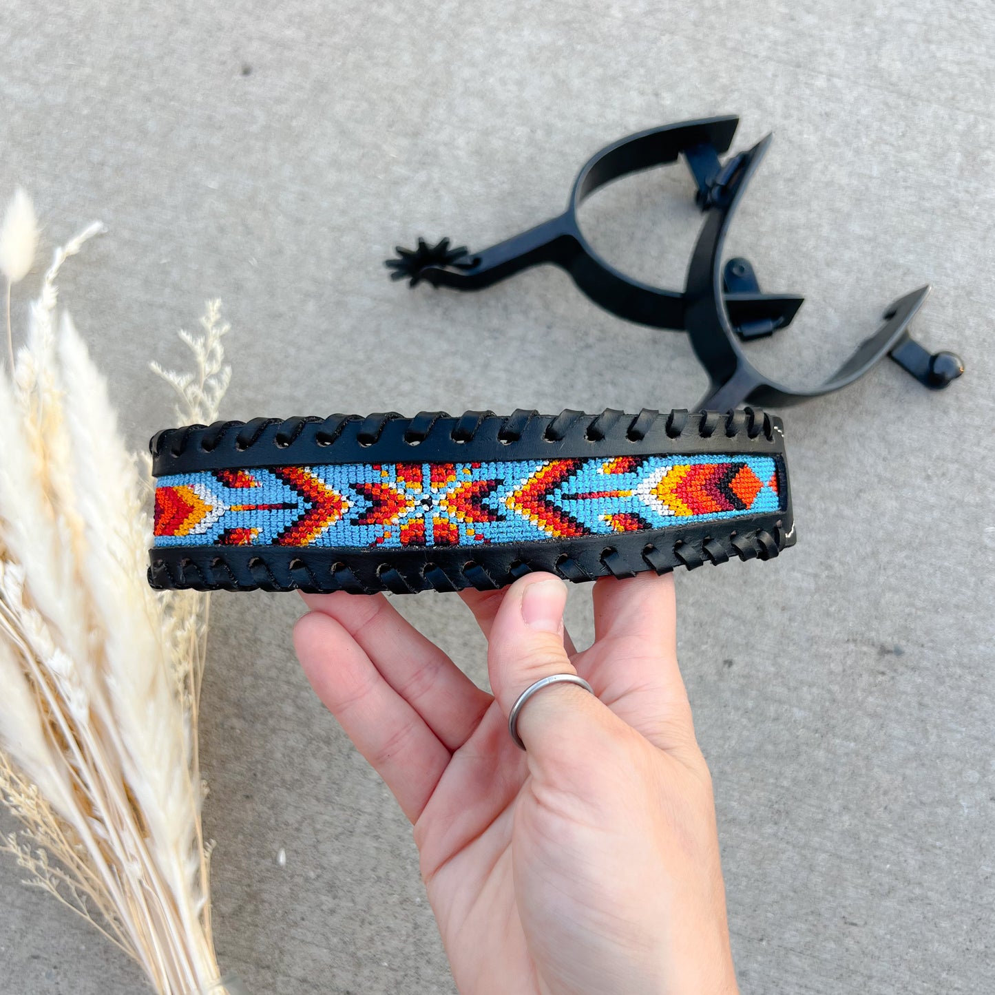 Running Wind Western Black Leather Dog Collar