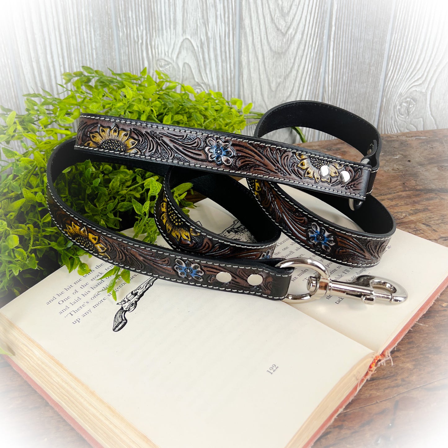 Clair Tooled Leather Dog Leash