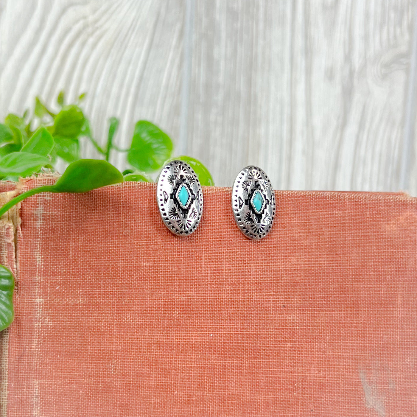 Oval Western Aztec Stud Earrings
