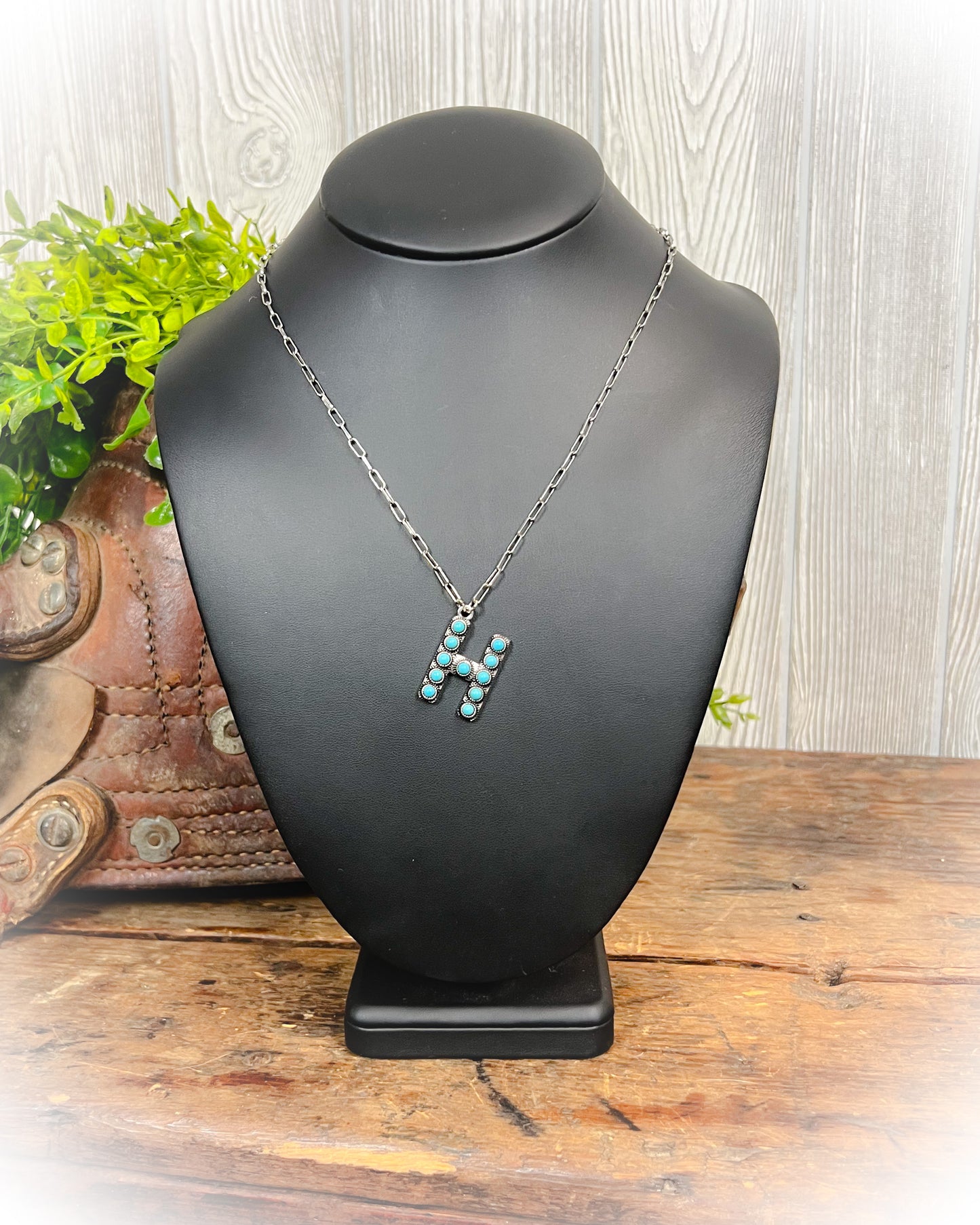 Western Turquoise Stone Initial Necklace