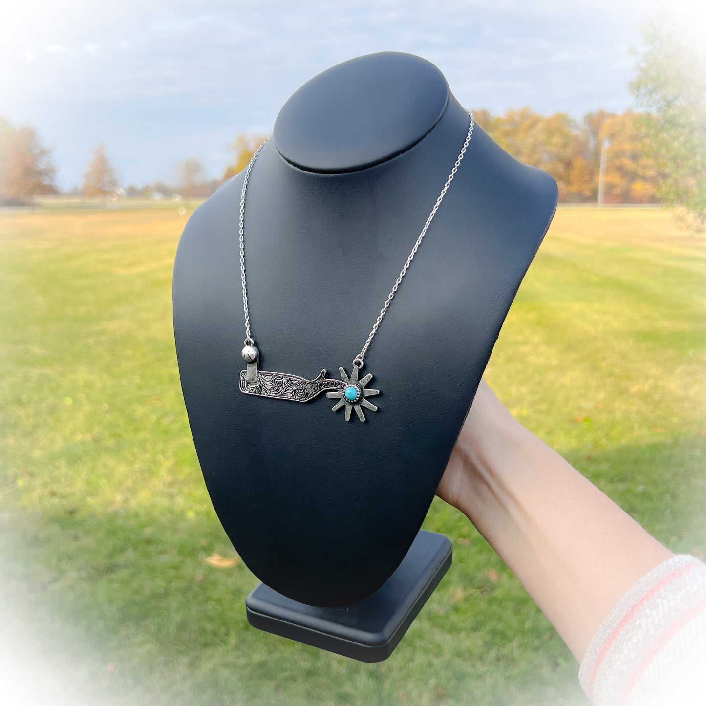 Western Cowboy Spur Necklace - Silver