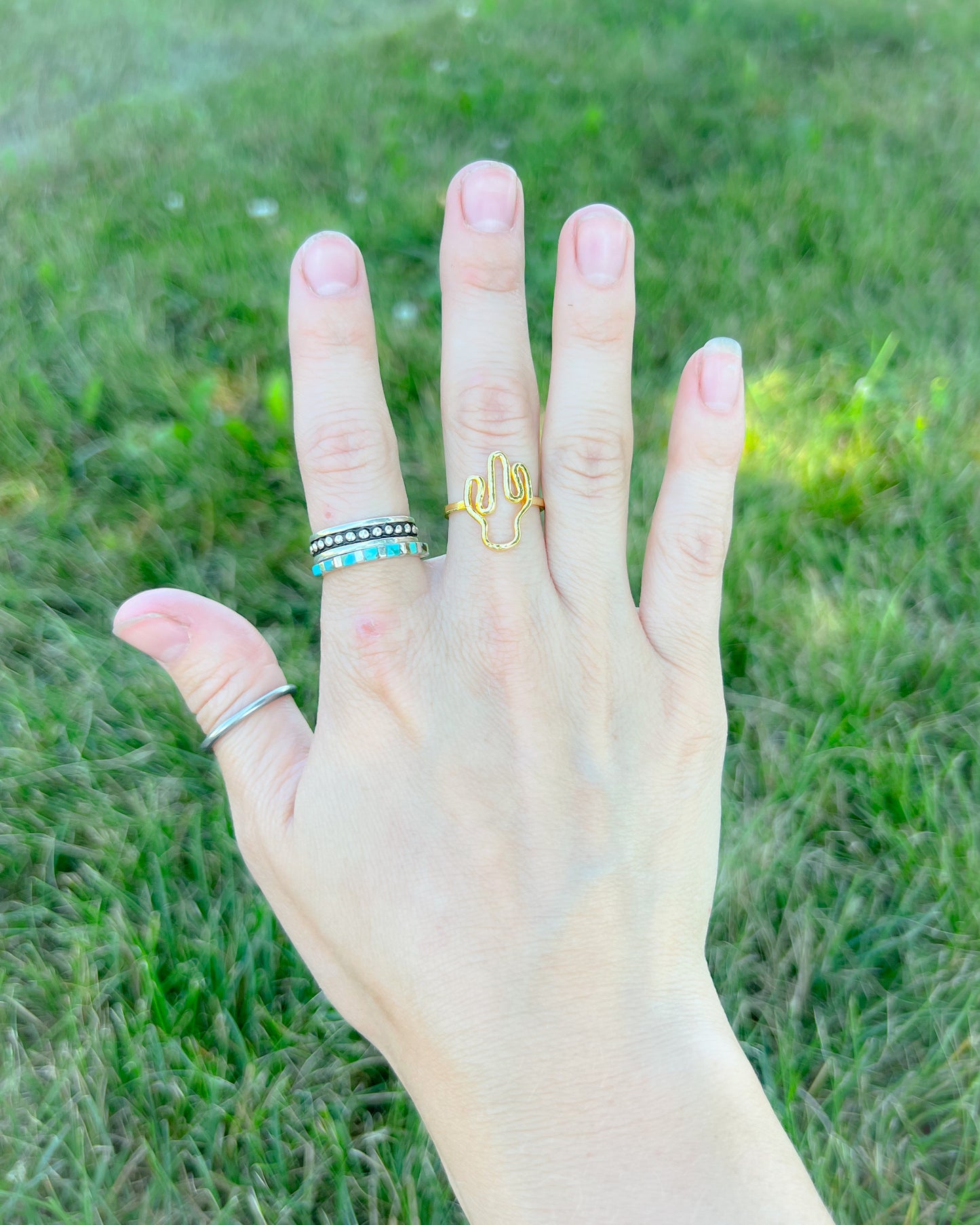 Boho Golden Cactus Ring