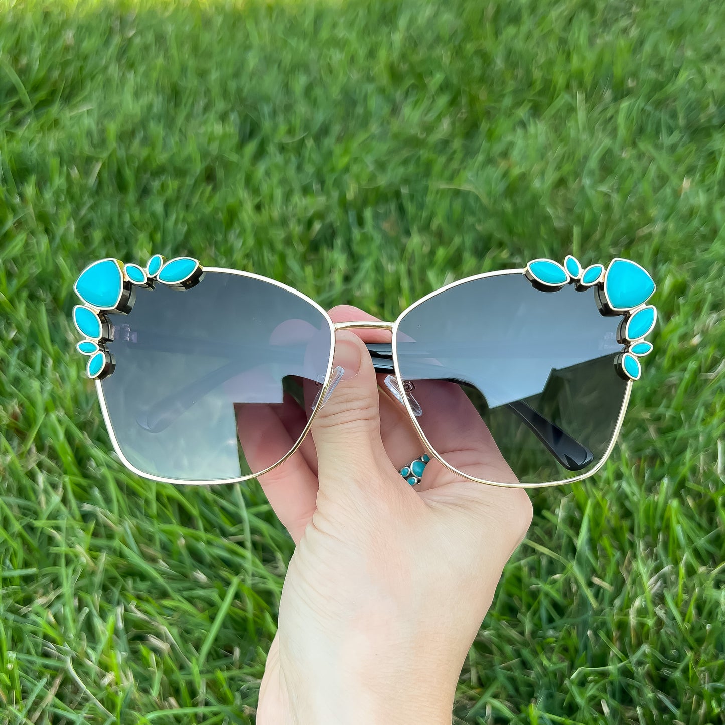 High Class Fancy Gold & Turquoise Stone Western Boho Sunglasses