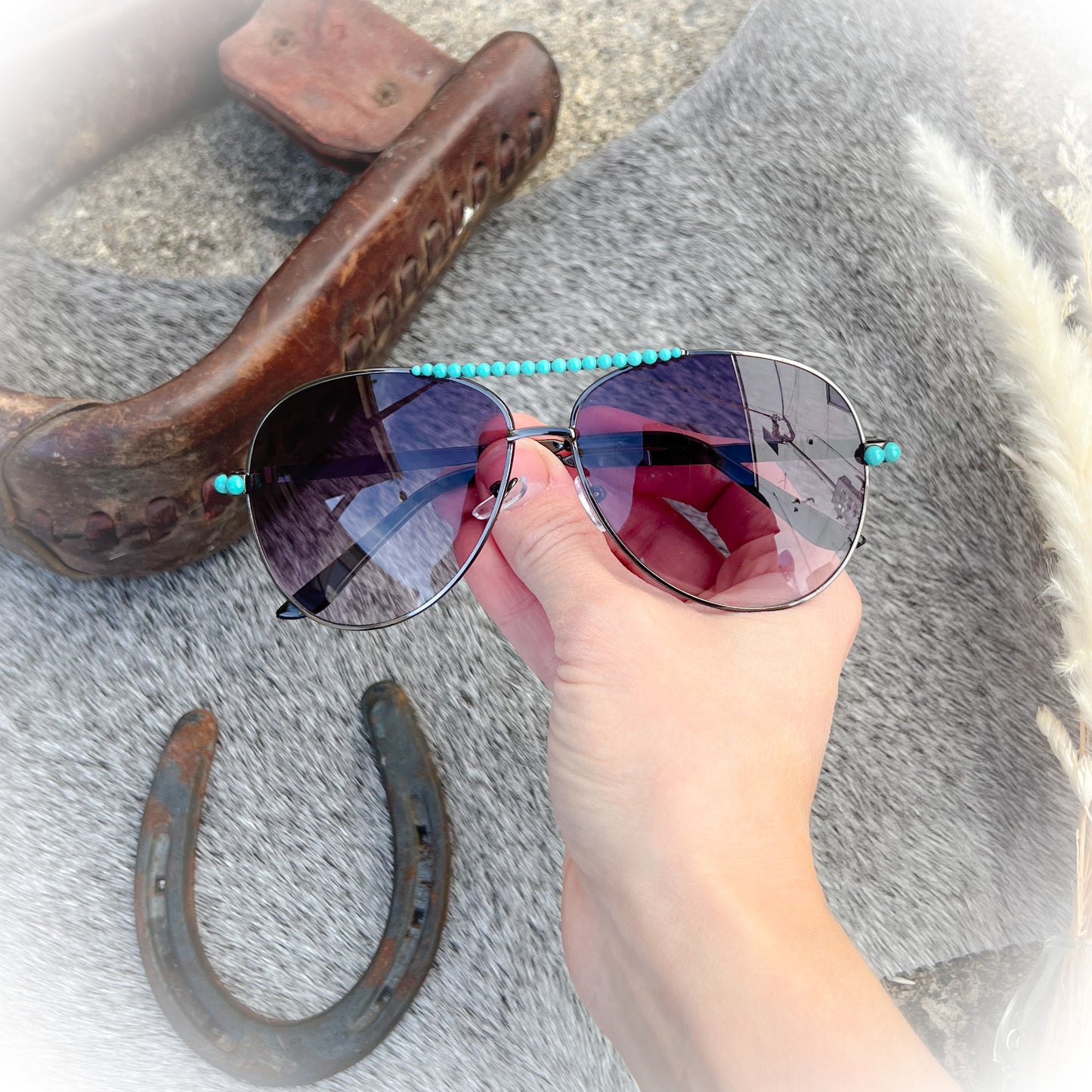 Aviator Western Boho Turquoise Stone Sunglasses