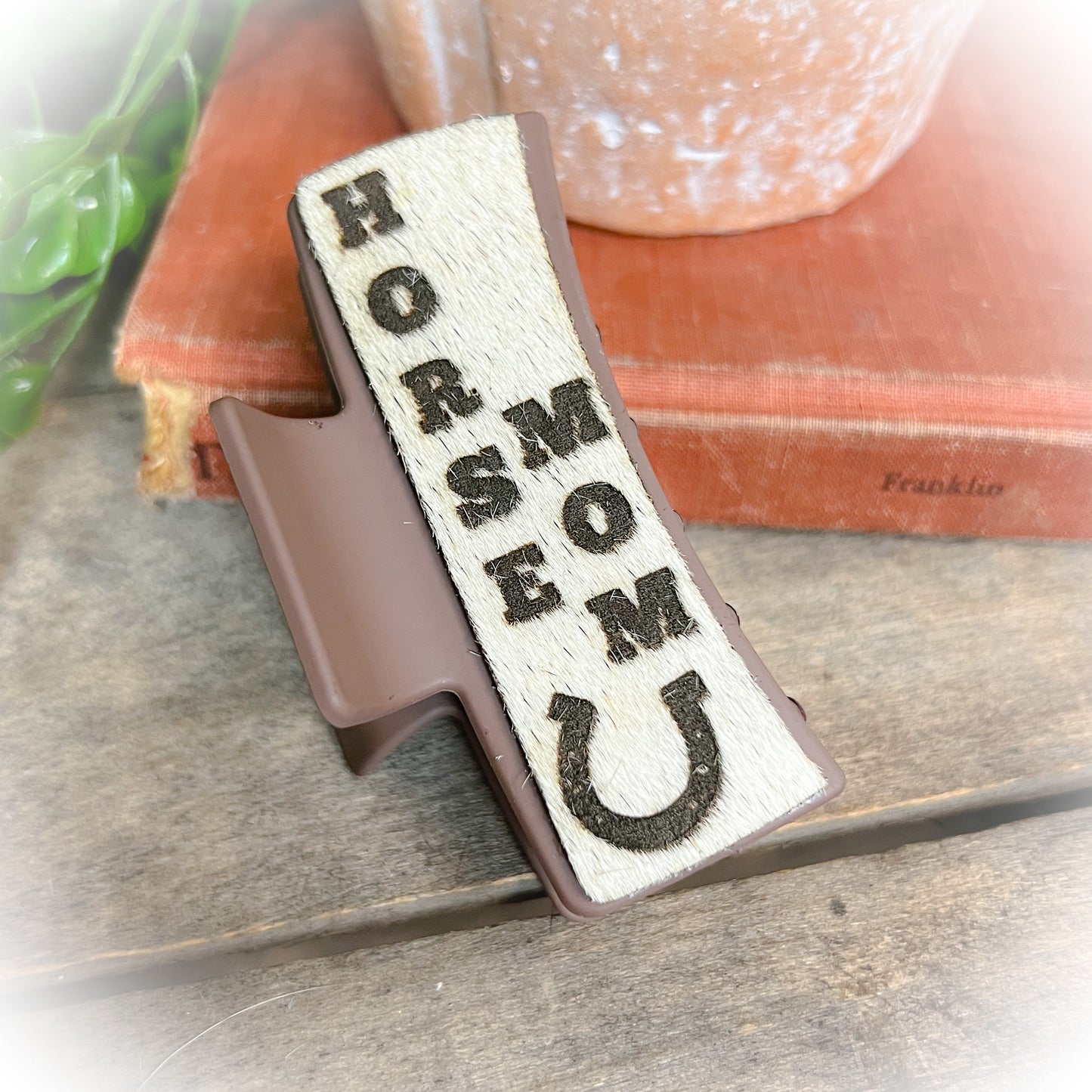 Horse Mom Cowhide Claw Clips